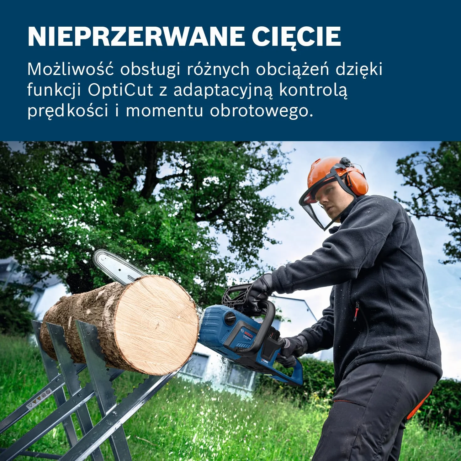 System profesjonalny 18 V firmy Bosch: piła łańcuchowa GKE 18V-40 (prowadnica 40 cm, silnik bezszczotkowy z technologią BITURBO, klucz, osłona łańcucha, bez akumulatora/ładowarki)