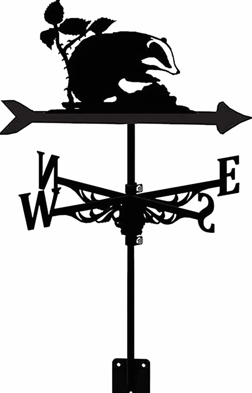 Weathervane Borsuk Wiatrowskaz z zamontowanym na dachu Wskaźnik kierunku wiatru Ogród Metalowy wiatrowskaz Narzędzie pomiarowe Dekoracje na dach zewnętrzny Farm Yard-B (A)