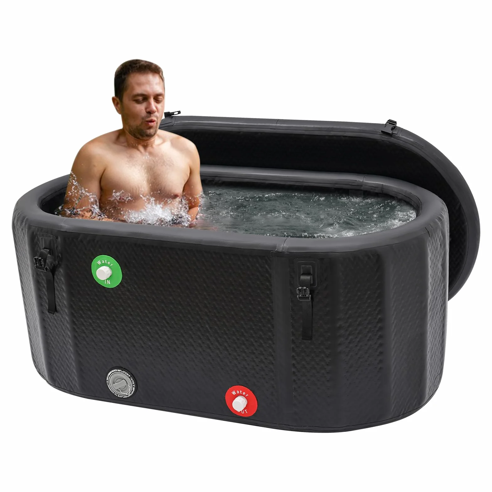 Wanna lodowa dla sportowców, nadmuchiwana wanna lodowa, 132 x 70 x 62 cm, 275 l, PCW i guma, izolowana pokrywa 8 cm, odporna na temperaturę -5-40°C, dla sportowców i dorosłych