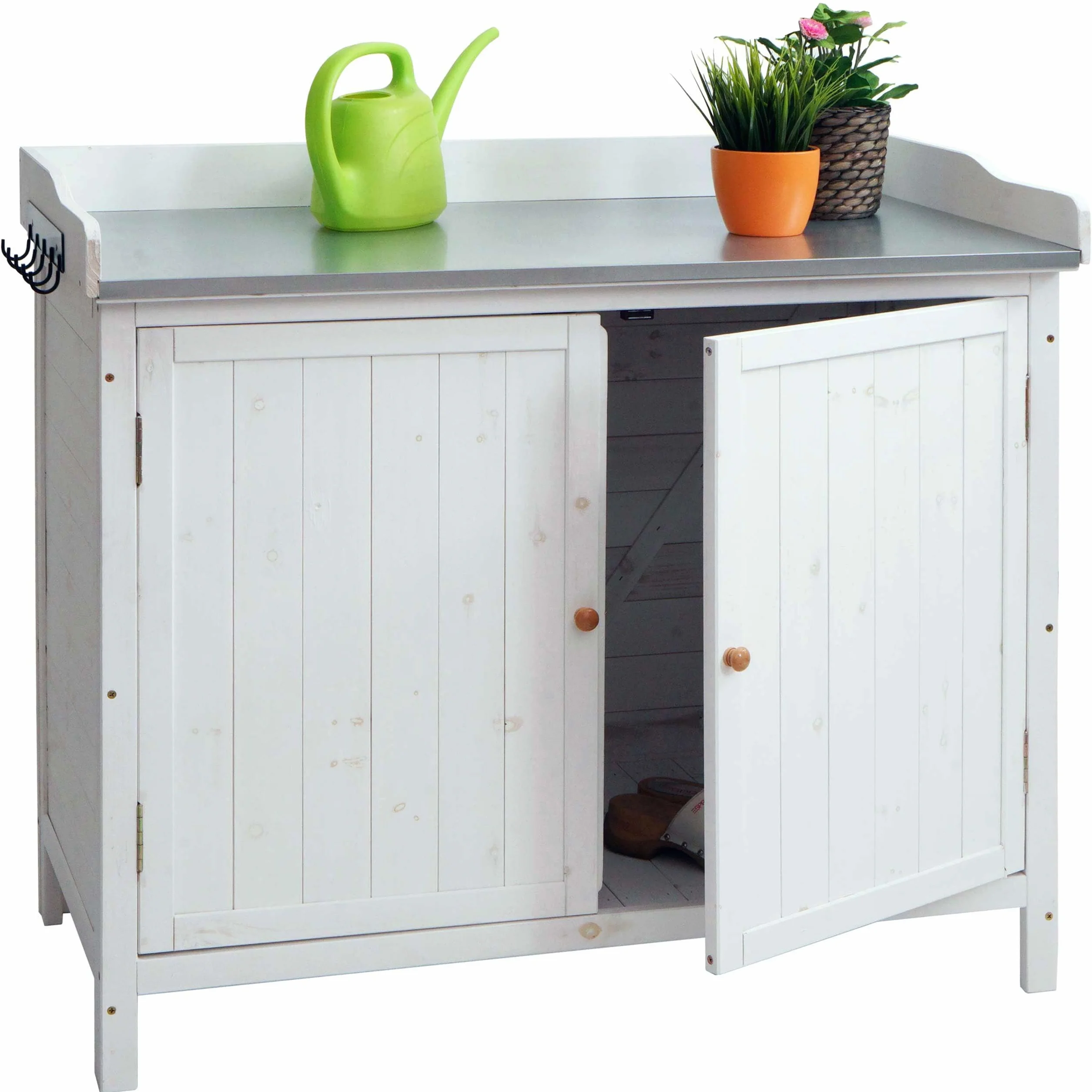 Mendler HWC-L69 szafka ogrodowa z blatem roboczym, stół na rośliny, jodła do użytku na zewnątrz, z certyfikatem FSC®, 86 x 104 x 52 cm, biała