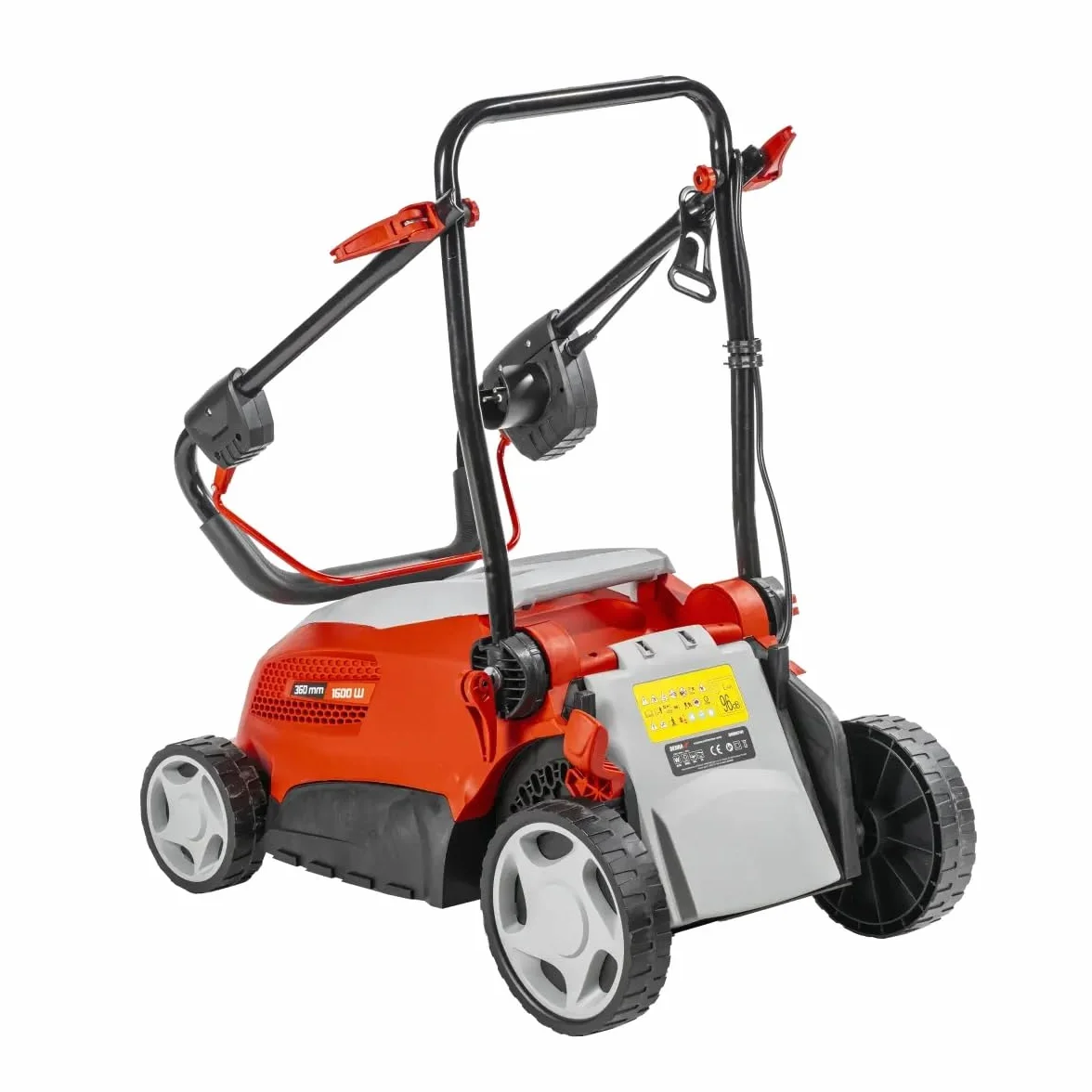 Kosiarka elektryczna Garden DEDRA, szerokość cięcia 360 mm, wszystkie rodzaje trawy – worek na trawę 40 l, 1600 W, cięcie 20-70 mm. Składana, waga 15,5 kg z ergonomicznym uchwytem