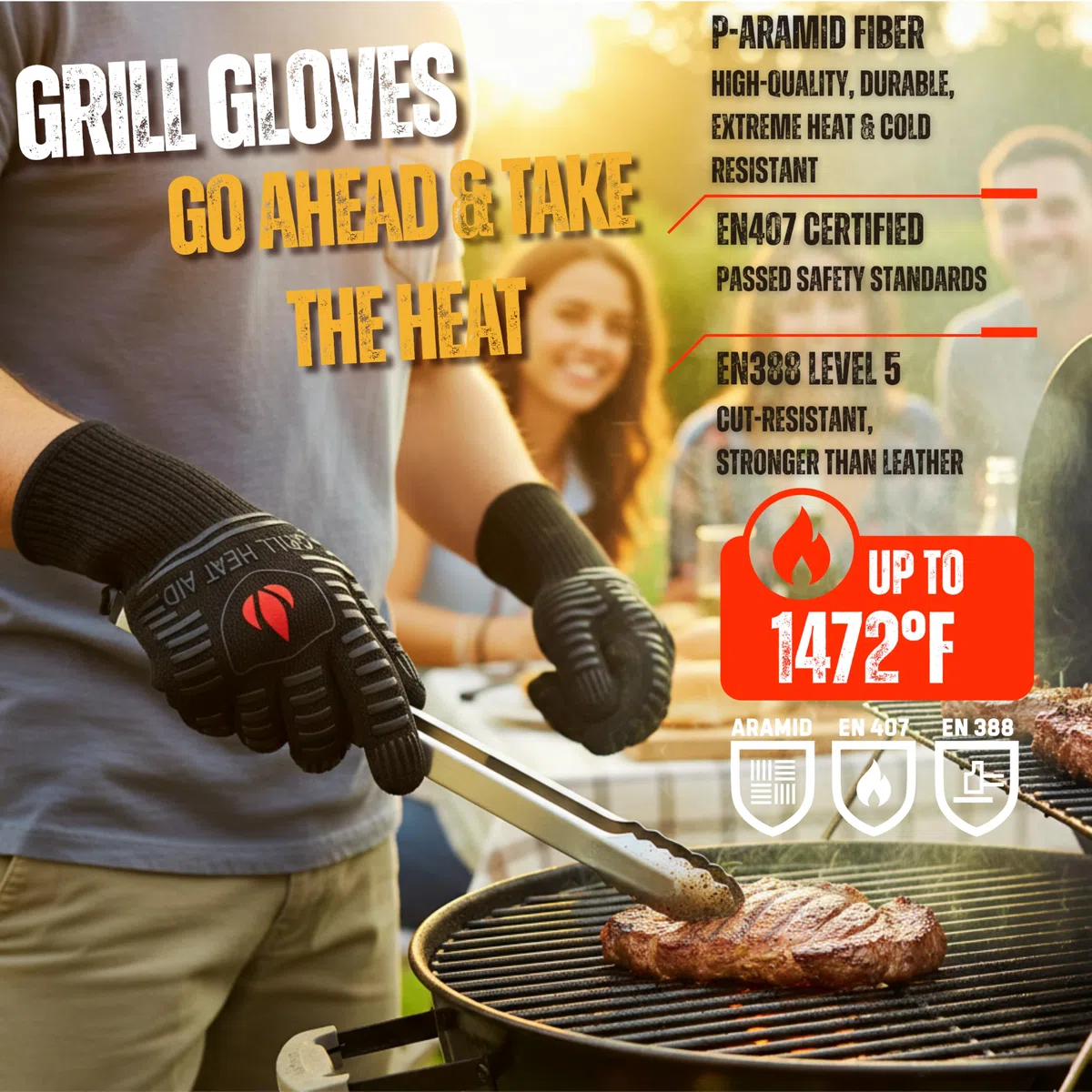 Grill odporny na wysokie temperatury, wysokiej jakości, izolowane i trwałe, ogniotrwałe rękawice kuchenne do gotowania, grillowania, pieczenia, do użytku wewnątrz i na zewnątrz, dla mężczyzn i kobiet