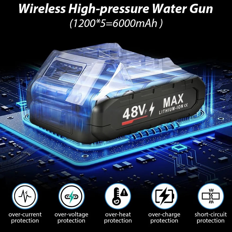 Bezprzewodowa myjka wysokociśnieniowa 6 w 1 2 baterie 6000 mAh wąż 5 m