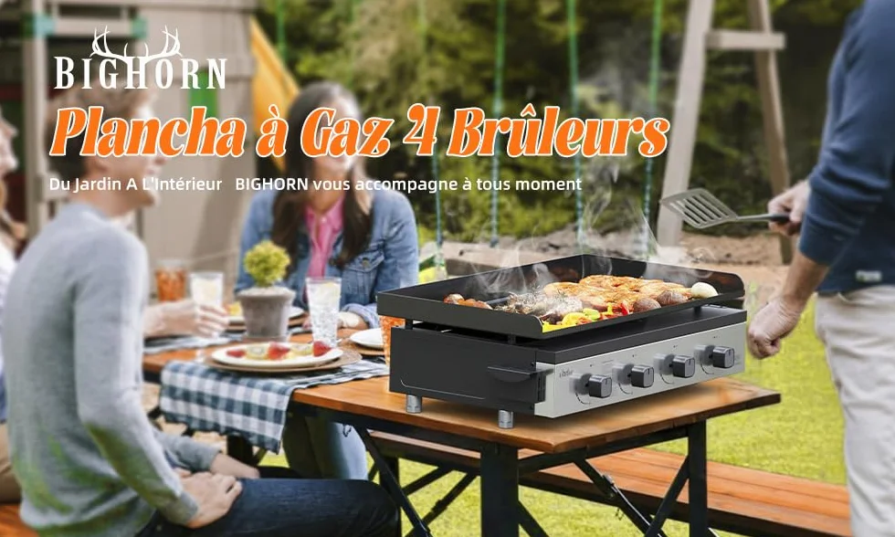 BIGHORN Plancha Grill – grill gazowy, tablet, przenośny, 4 palniki