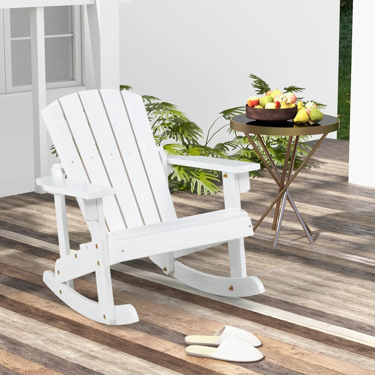 COSTWAY Adirondack krzesło bujane dla dzieci, fotel ogrodowy z drewna, fotel bujany, meble dziecięce na balkon, do ogrodu, na podwórko (kolor biały)