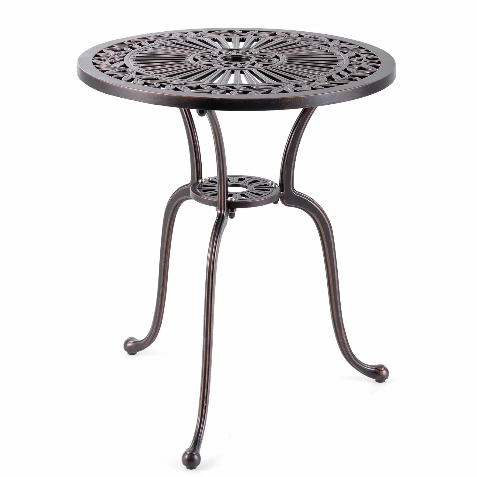 COSTWAY Stół ogrodowy aluminiowy 61x61x71 cm odporny na warunki atmosferyczne z otworem na parasol