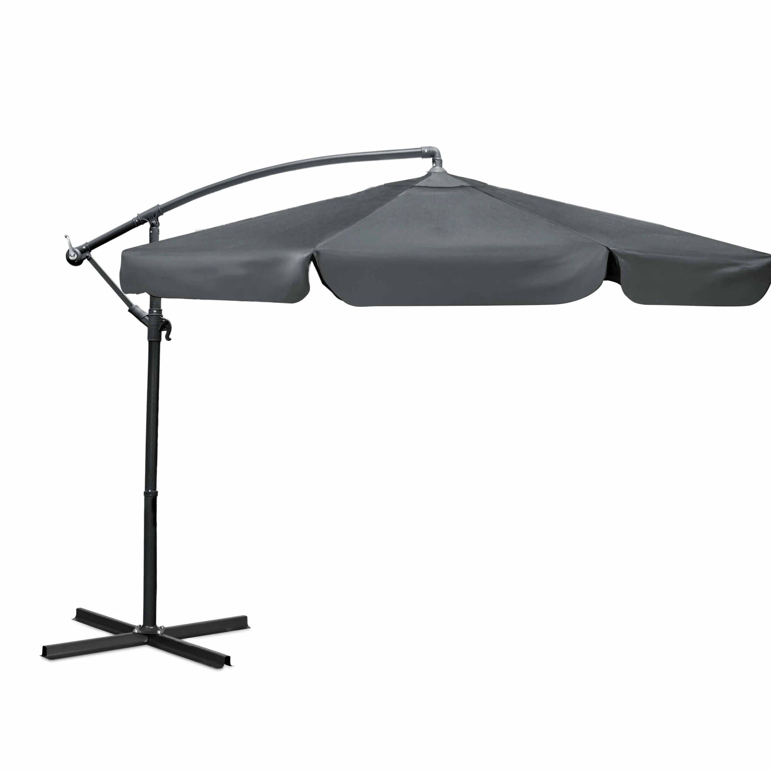 Parasol Ogrodowy Przeciwsłoneczny Wodoodporny Składany Z Wysięgnikiem Pokrowcem 6 Segmentów Ø 350 cm Szary