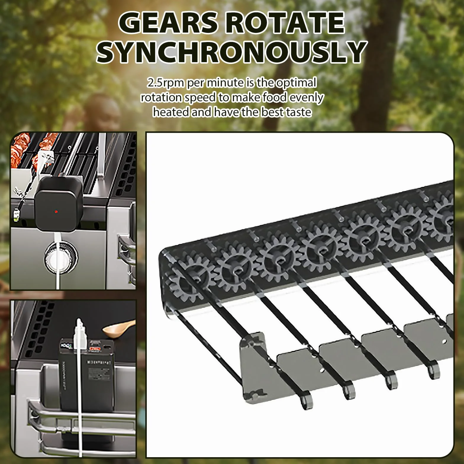 Elektryczny szpikulec obrotowy ze stali nierdzewnej 10 sztuk, automatyczny obrót 360° grill USB
