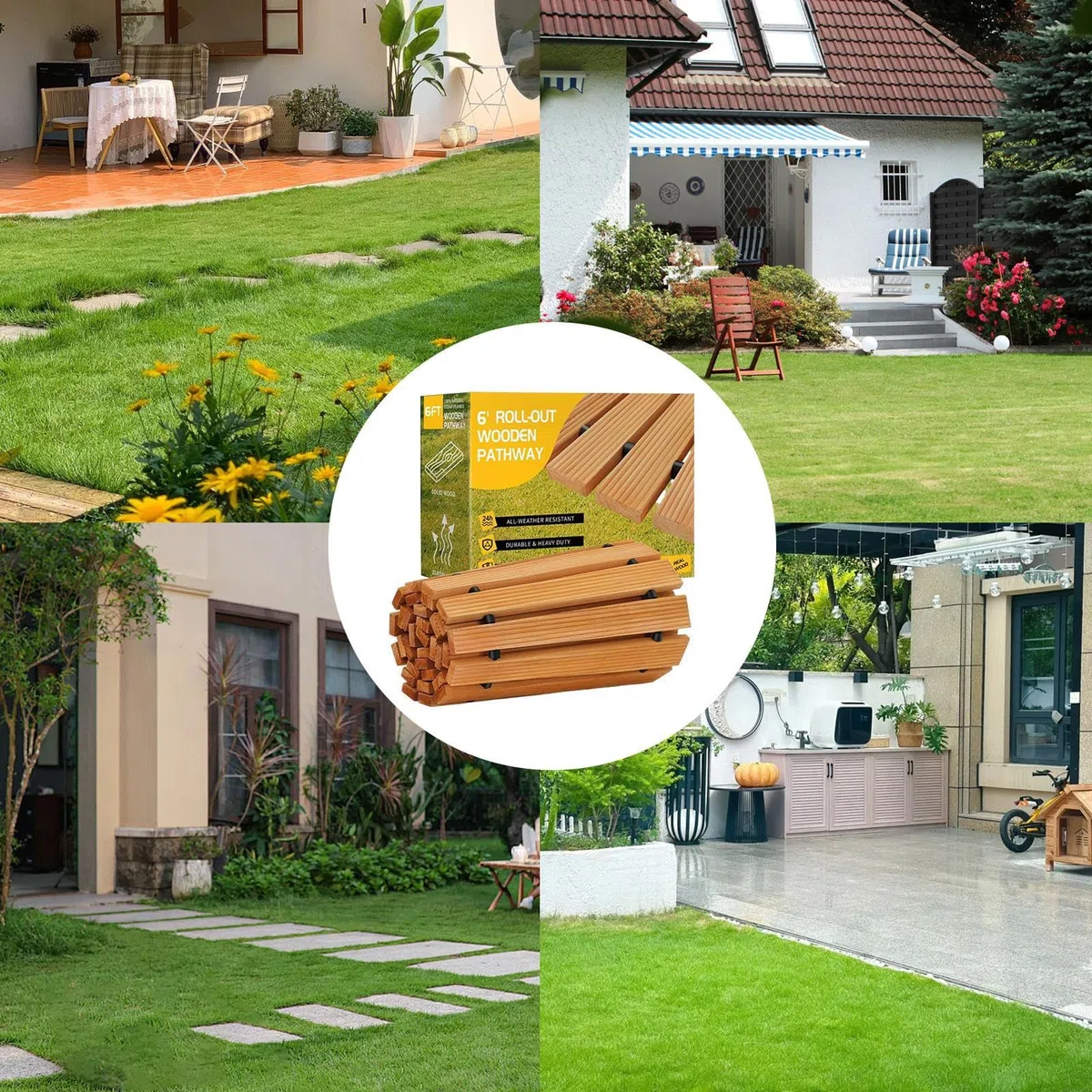 Rozwijana ścieżka ogrodowa na każdą pogodę - łatwa instalacja drewniany chodnik dla ogrodników domowych na zewnątrz, ogrodników krajobrazowych, patio, wesela i otoczenie basenu