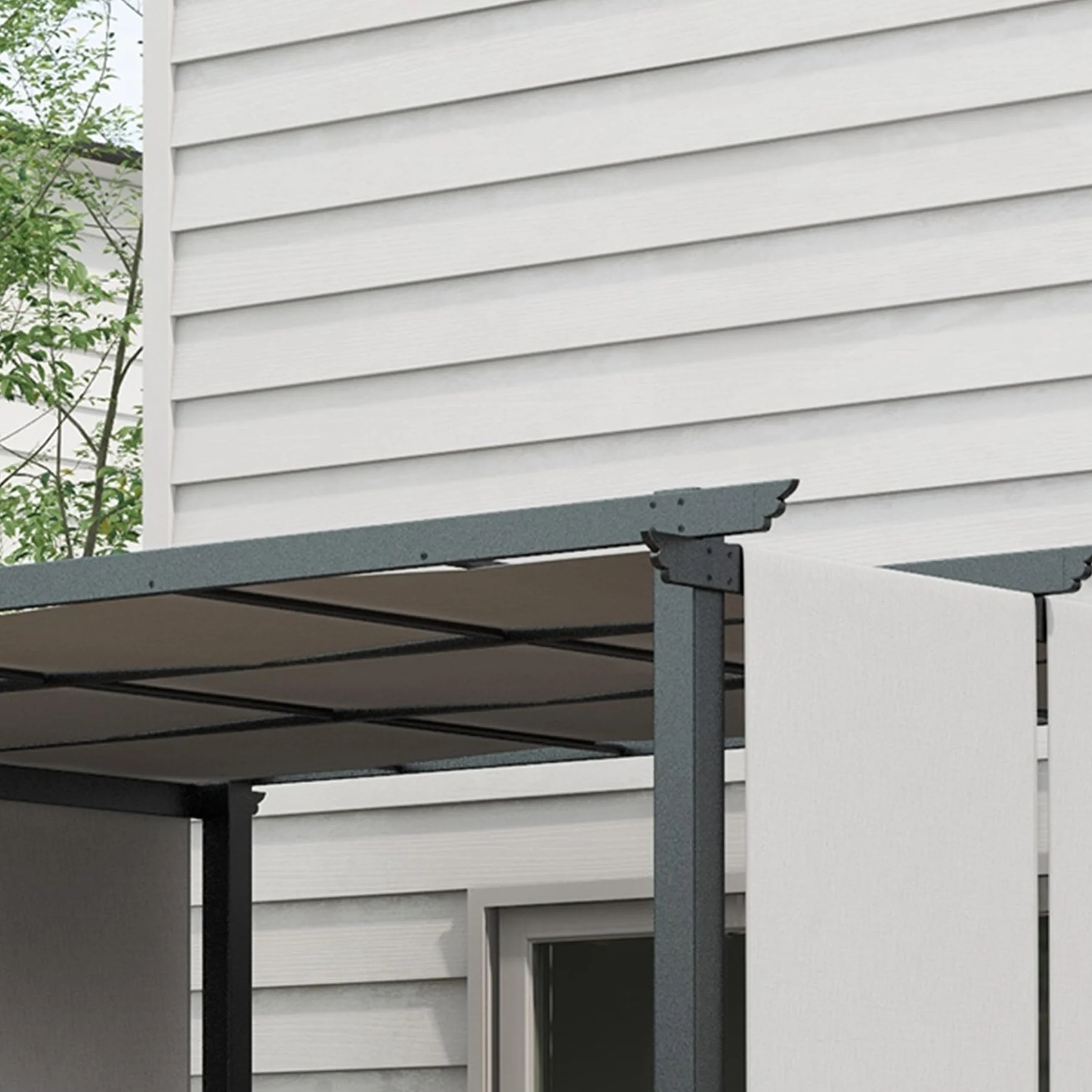 Outsunny Pergola ok. 3,5x3m Pawilon ogrodowy z regulowanym dachem, zadaszenie tarasowe, wolnostojący pawilon stalowy, ochrona przed słońcem na taras i do ogrodu, jasnoszary