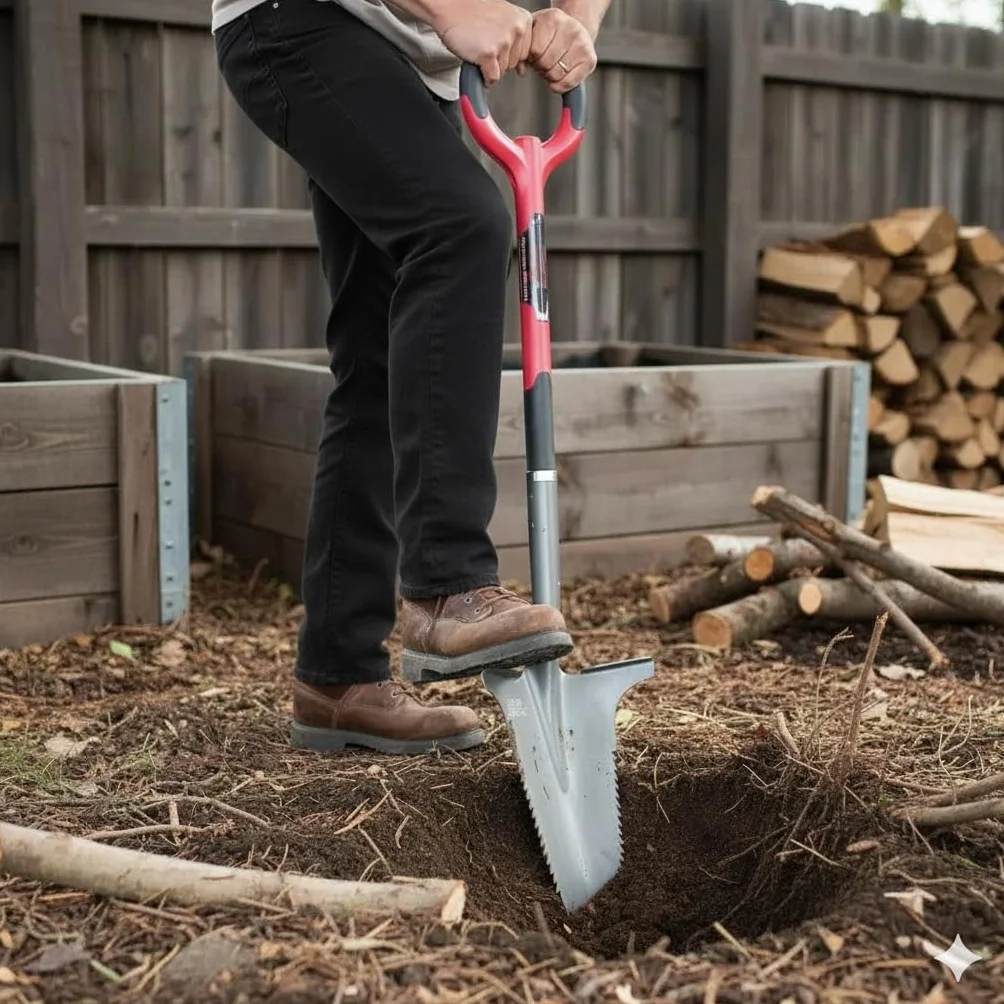 Root Slayer Radius łopatka ogrodowa, nagroda 2017 Green Thumb Award za najbardziej innowacyjne narzędzie ogrodowe, czerwona