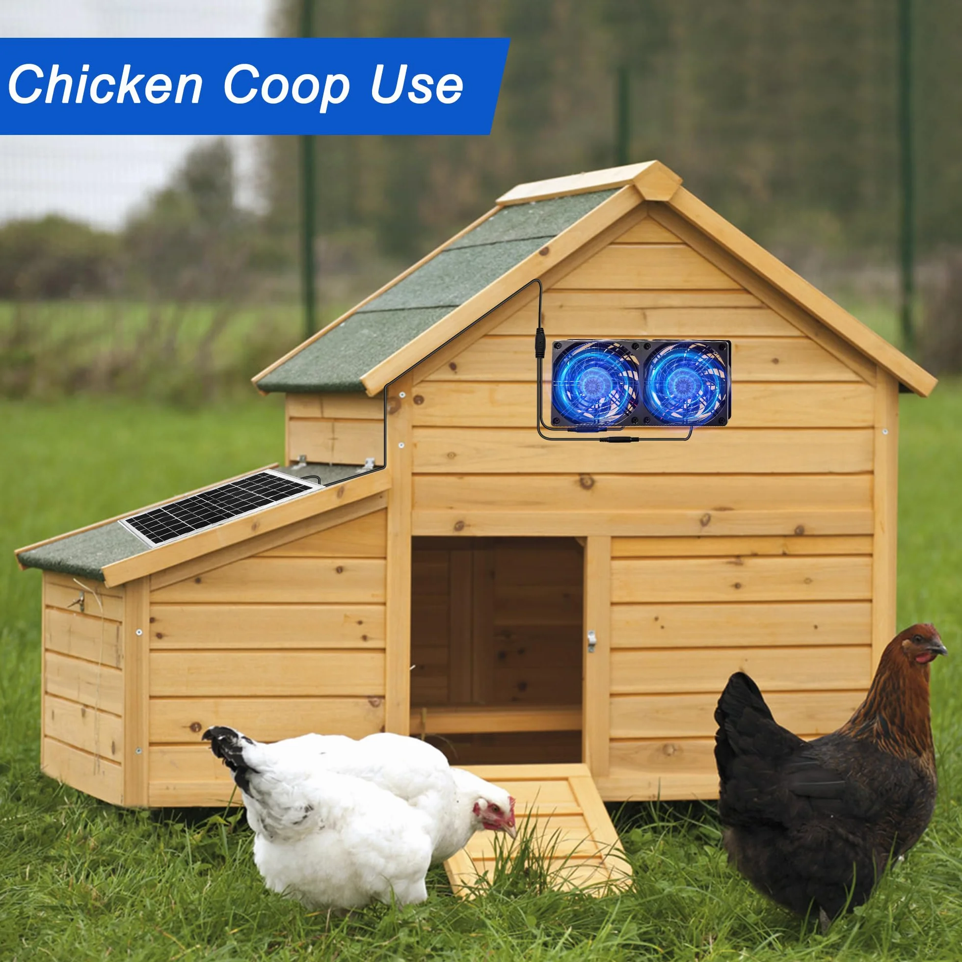 Joycabin Wentylator solarny, zestaw modułu solarnego, 10 W, podwójny wentylator wydechowy, przenośny solarny wentylator wyciągowy do małych kurników, szklarni, domków dla zwierząt domowych, garażu