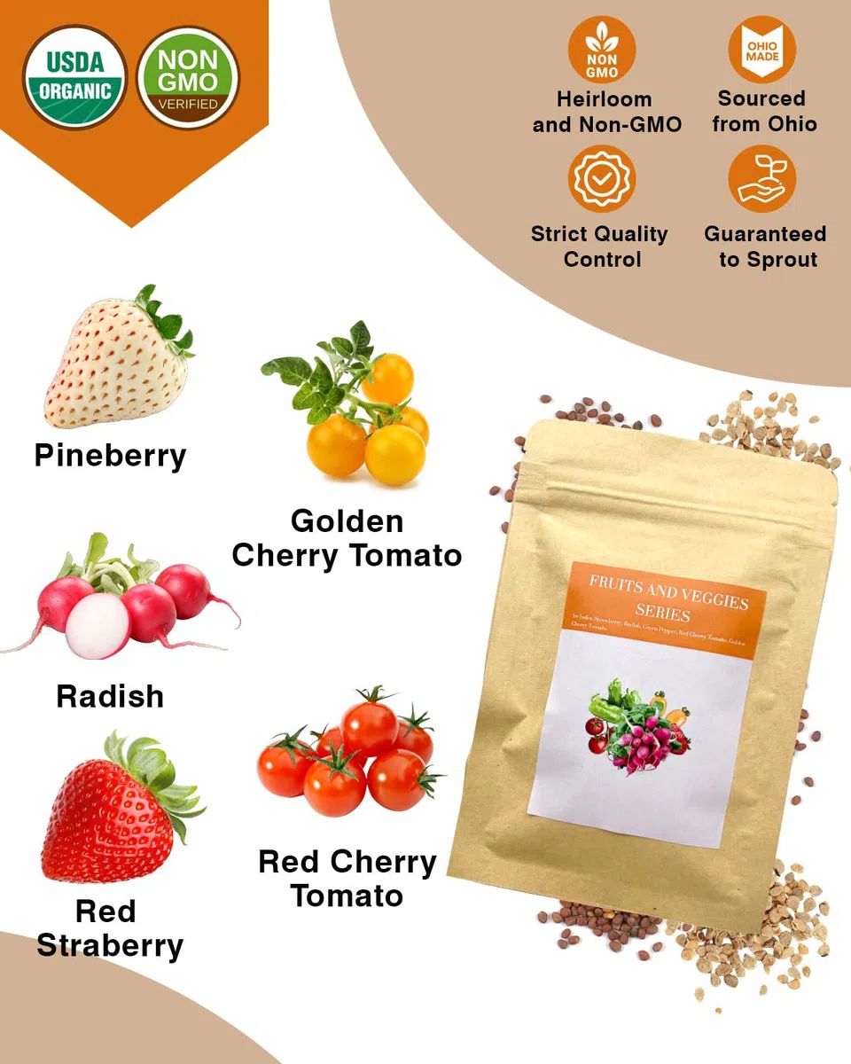 Zestaw kapsułek z nasionami truskawek do AeroGarden, Idoo, Ahopegarden z czerwoną truskawką, rzodkiewką, zielonym pieprzem, czerwonym pomidorem koktajlowym, Golden Harvest Cherry Tomate, kompatybilny