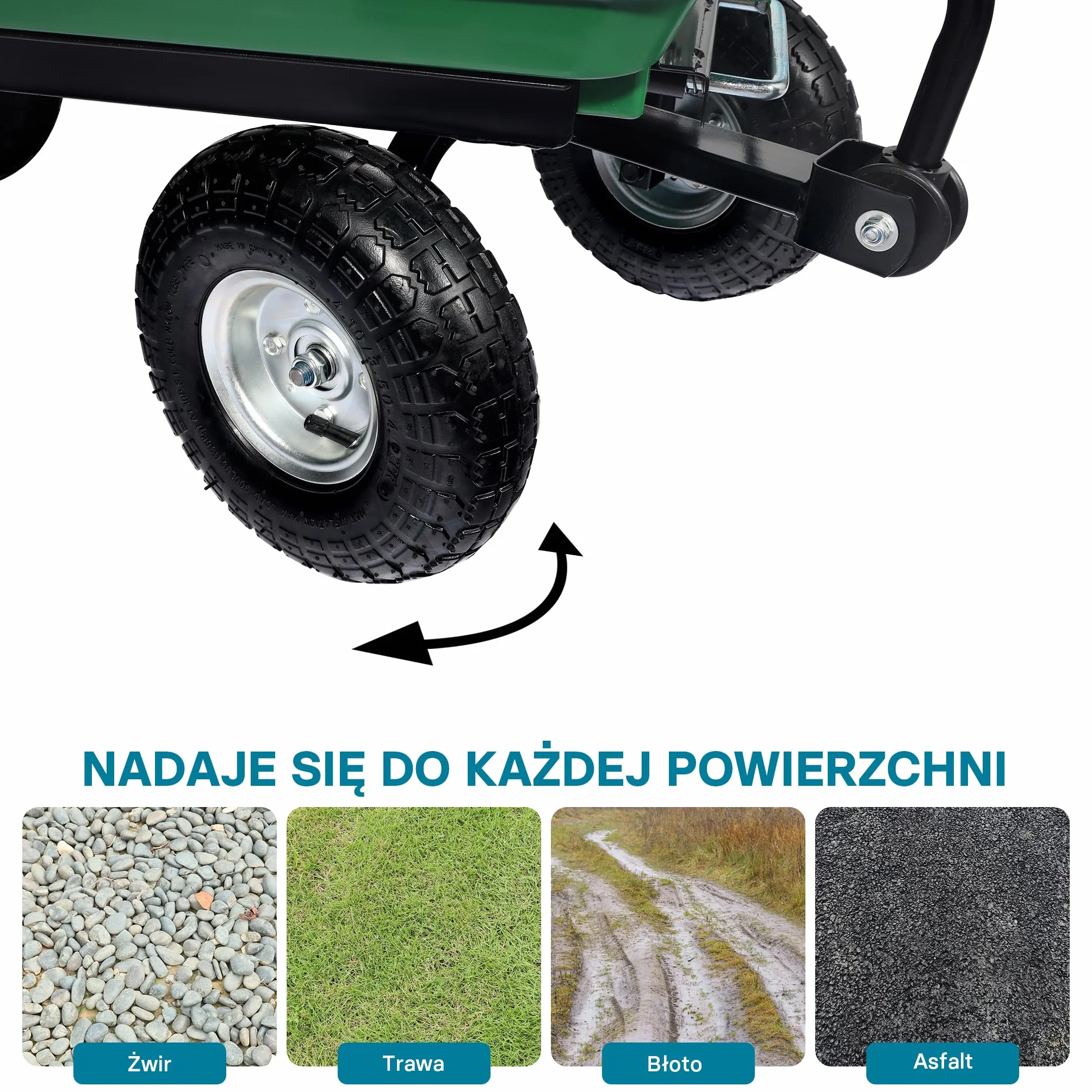 Wiltec Wózek ogrodowy z funkcją pochylenia do 240 kg nośności, wanna plastikowa o pojemności 75 l, wywrotka transportowa na 4 kołach