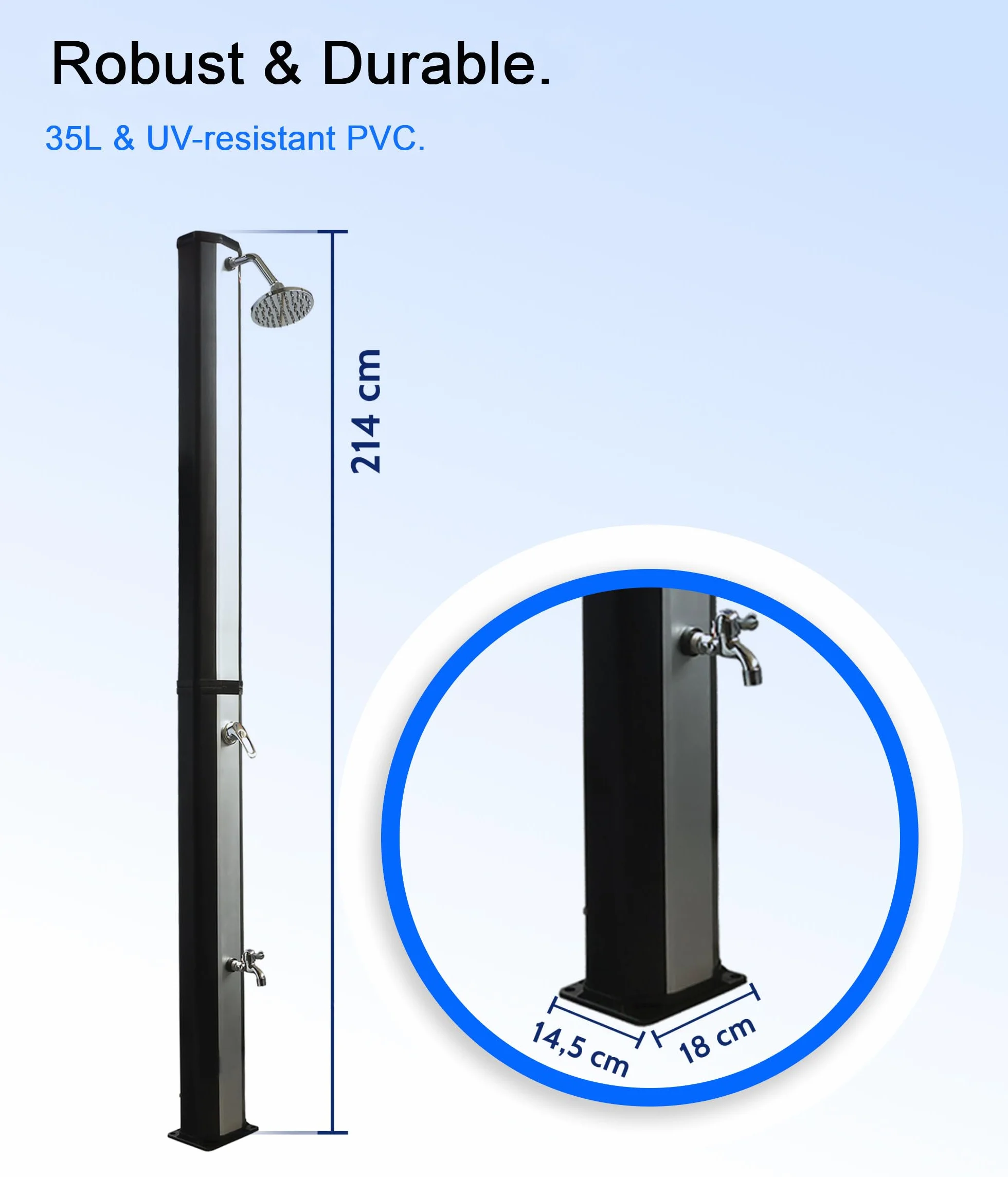 NEMAXX® Prysznic Solarny 35 Litrów z Myjką do Stóp – Obrotowa Deszczownica – Solarny Prysznic Ogrodowy/Zewnętrzny/Basenowy bez Podłączenia do Prądu – Przyłącze do Węża Ogrodowego, do 60°C
