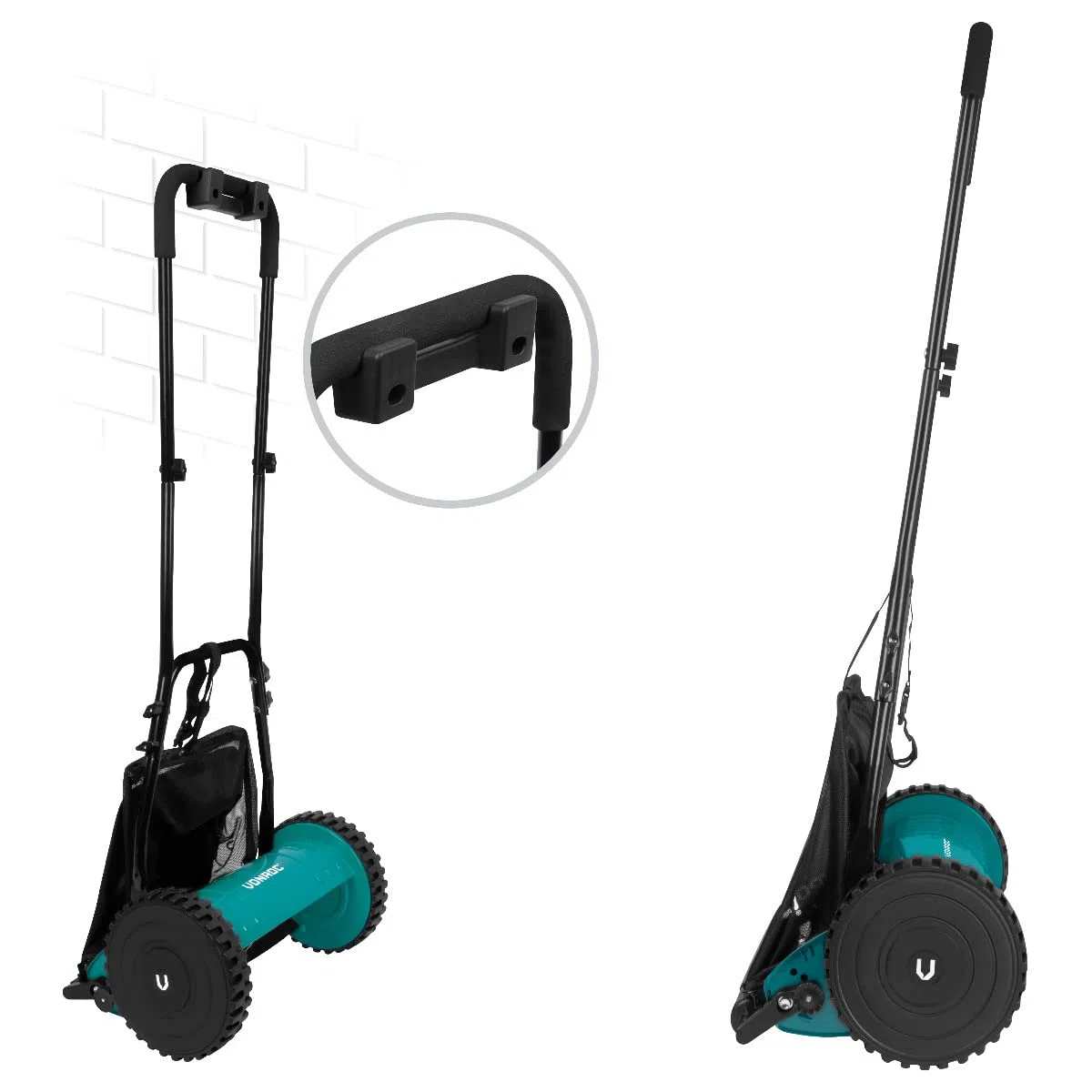 VONROC Kosiarka ręczna 30 cm bębnowa | Ekologiczna bez prądu | Regulacja 15–35 mm | Kosz 14L | Stal 65MN | Cicha i lekka | Do małych trawników (300 mm)