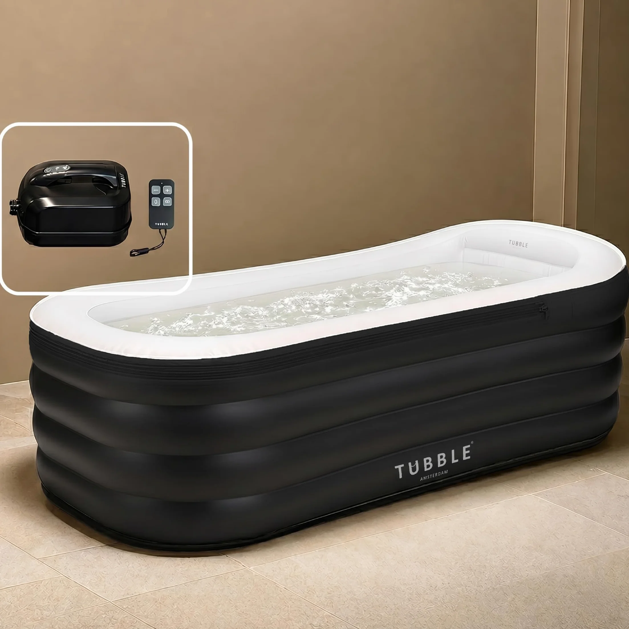 Tubble® Cuzi Nadmuchiwana Wanna z Hydromasażem 255L Black Onyx - Składane Spa dla Dorosłych, Do Użytku Wewnętrznego i Zewnętrznego, Całoroczne Użytkowanie, Relaksujący Masaż Bąbelkowy