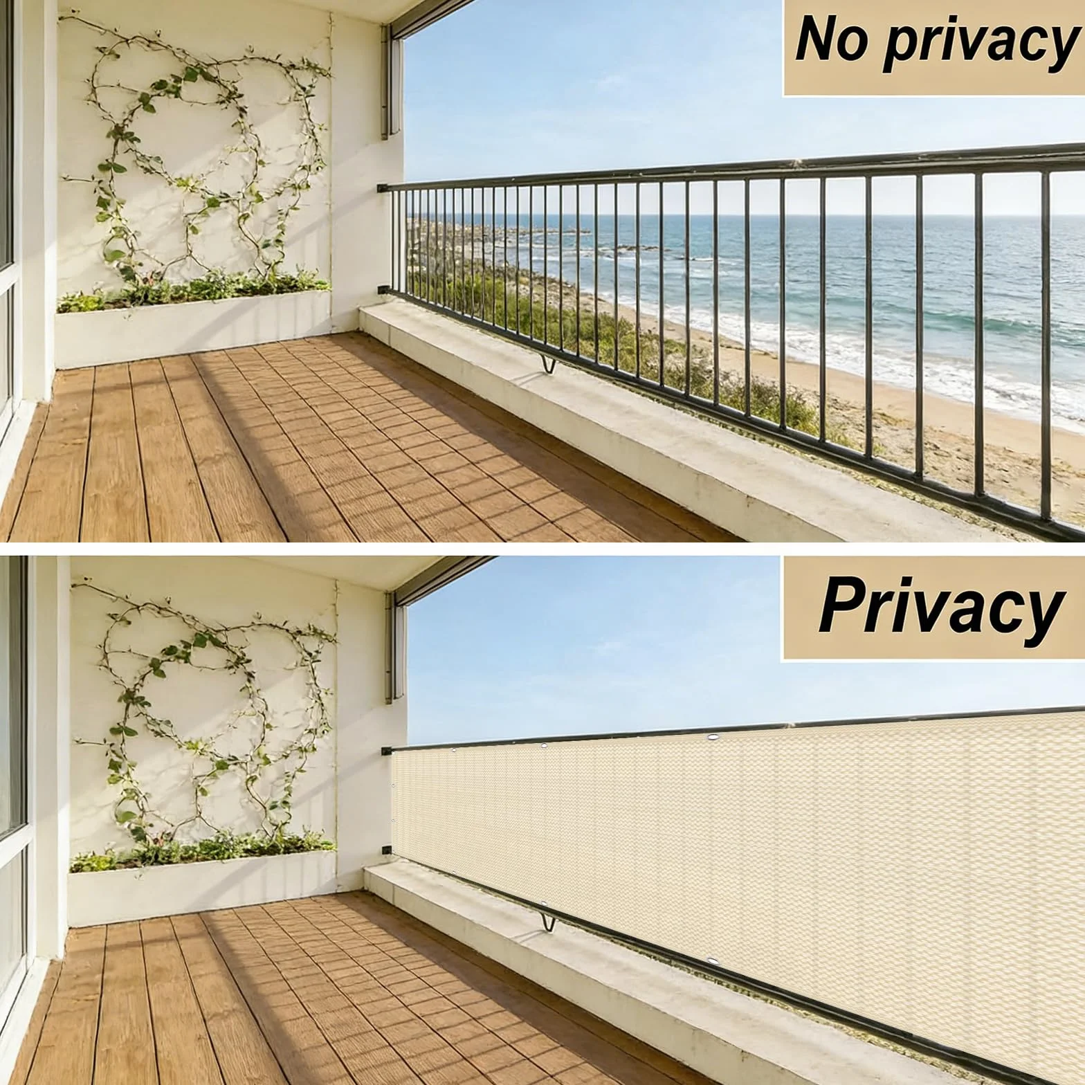 Parawan Balkonowy Do Mieszkania 75 x 800 cm Z HDPE 220G M², Ochrona Przed Promieniowaniem Uv, Odporna Na Rozdarcia, Ogrodzenie Prywatności W Ogrodzie, Kolor kremowy