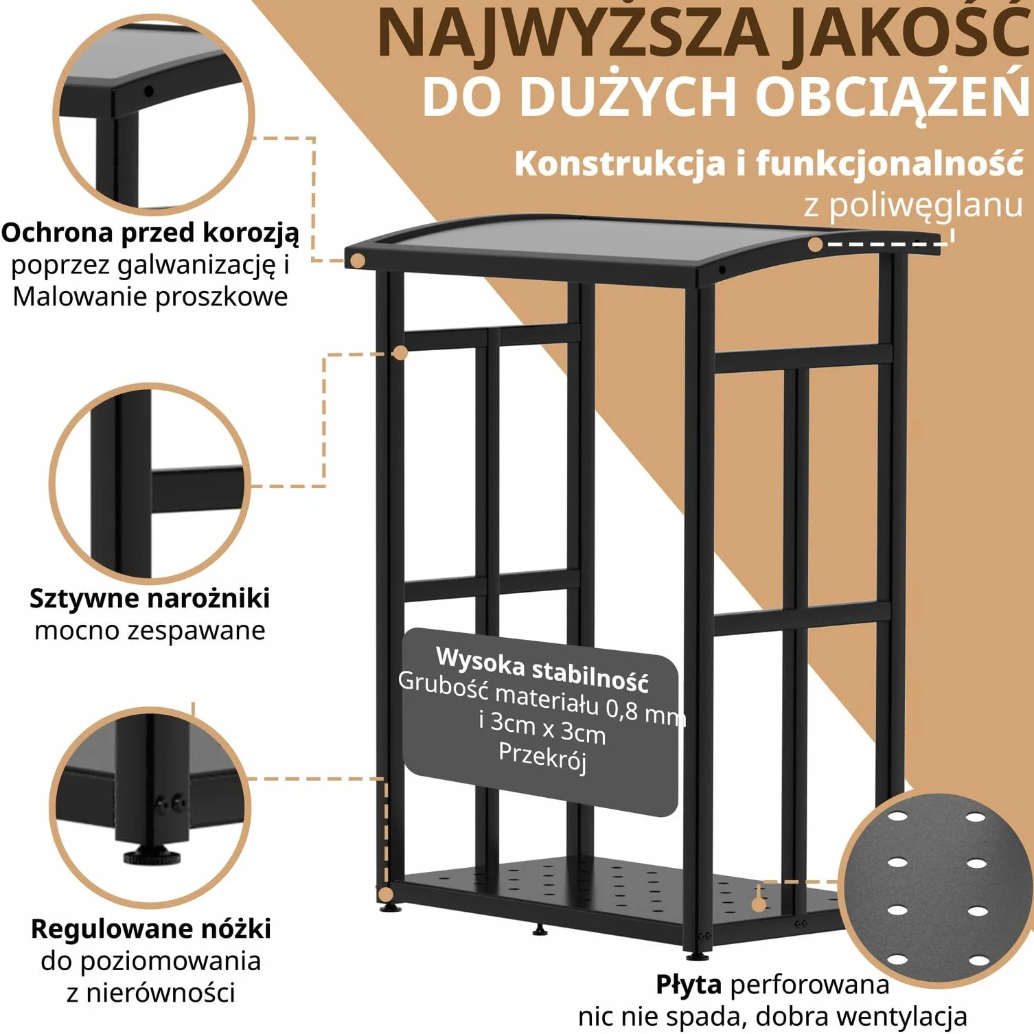 Stojak na drewno opałowe z daszkiem 91 x 56 x 117 cm metalowy regał na drewno kominkowe na zewnątrz na taras i balkon czarny na 2x 25 cm drewna opałowego