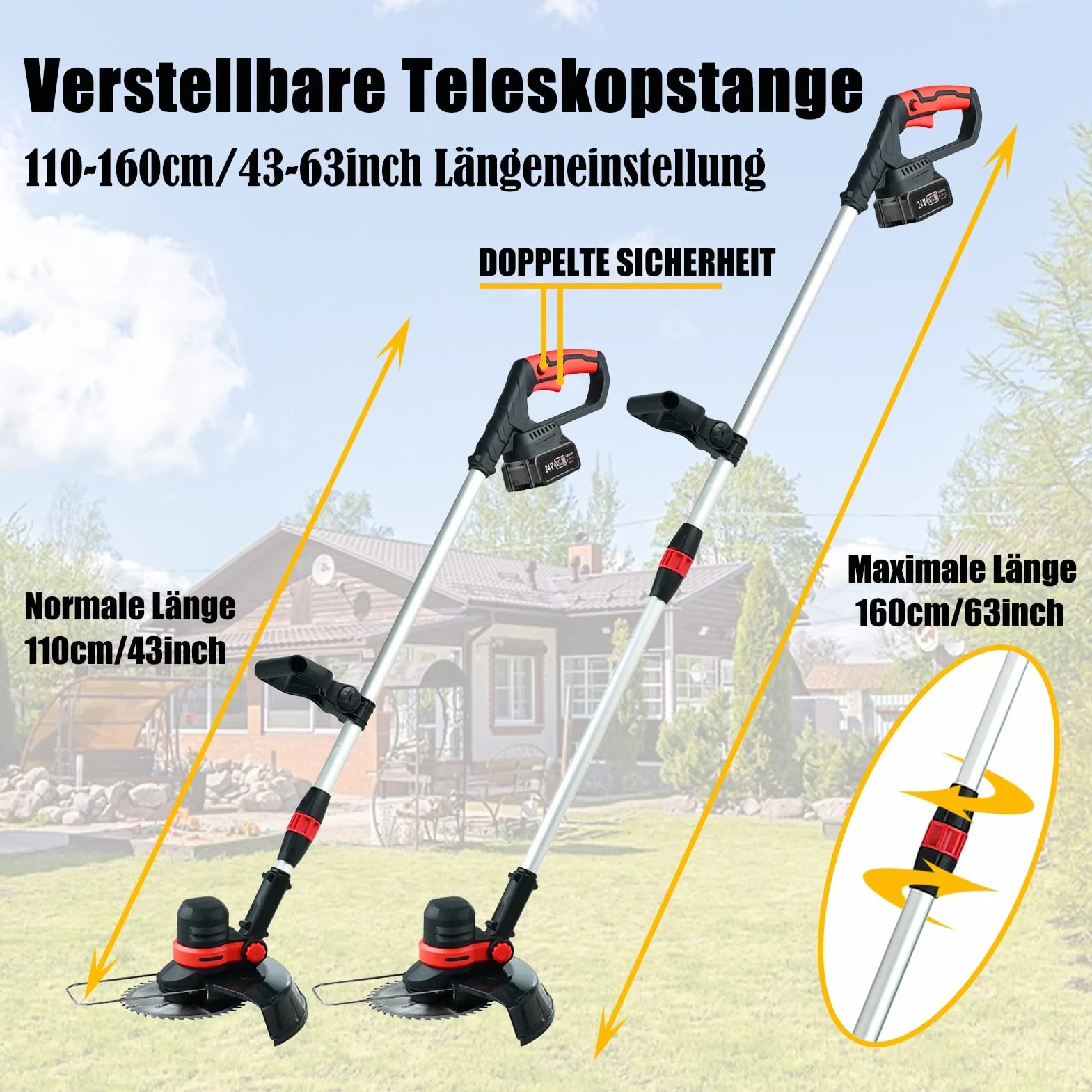 Podkaszarka do trawy z akumulatorem i szczotką do chwastów do akumulatorów Makita (2 x 4,0 Ah, bezszczotkowa, szerokość cięcia 30 cm) 160 cm, teleskopowa podkaszarka 4 w 1