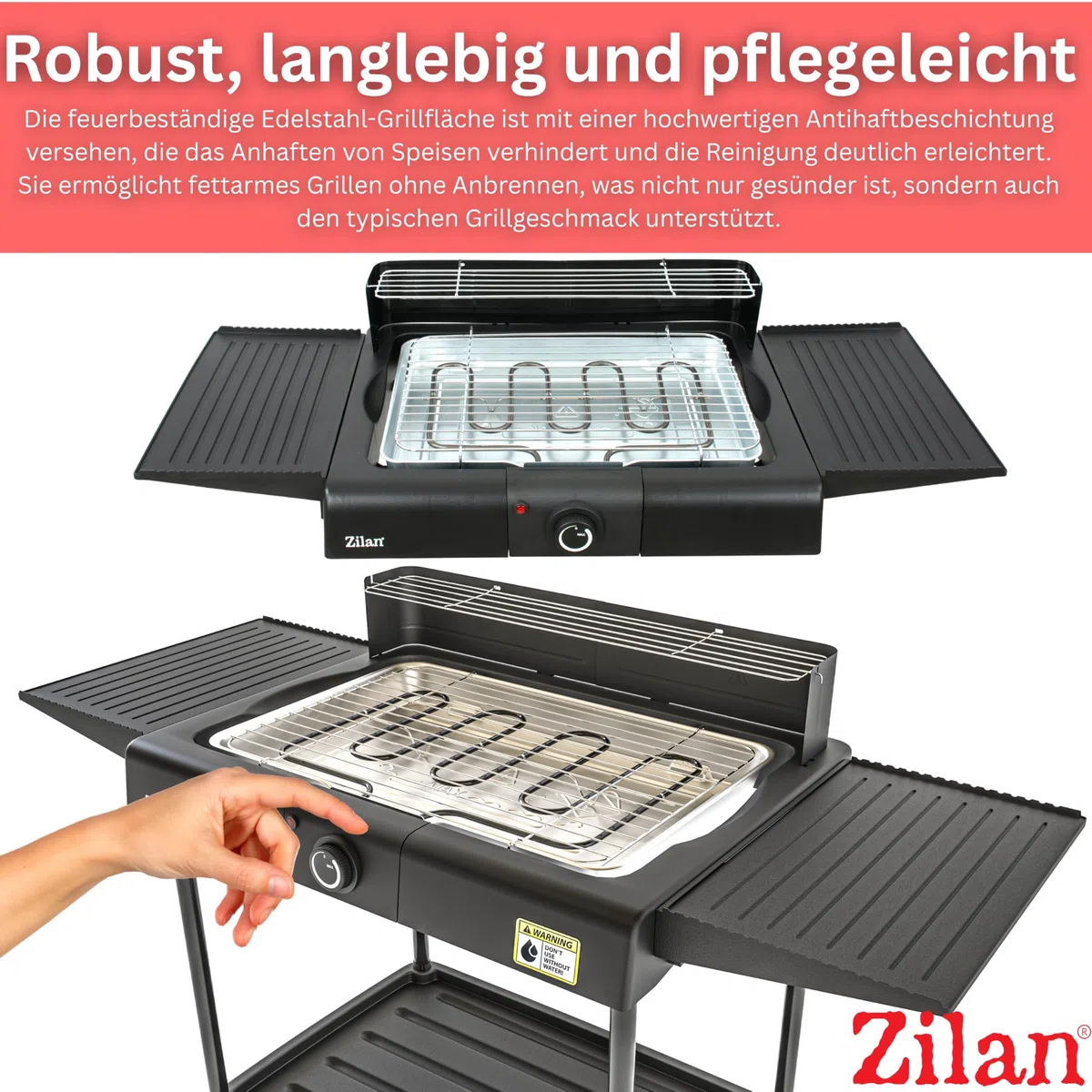 Elektryczny grill stołowy 2 w 1, 2 w 1, 2400 W, grill elektryczny, na balkon, do użytku na zewnątrz i wewnątrz, z podstawką, duża powierzchnia grillowa, bezstopniowa regulacja temperatury, elektryczny