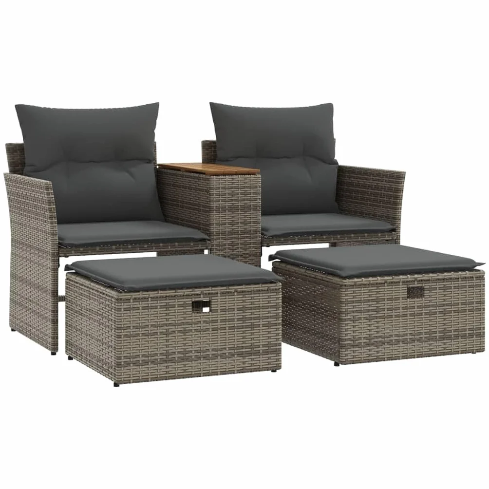 vidaXL 2-osobowa sofa ogrodowa z podnóżkami polirattan szara