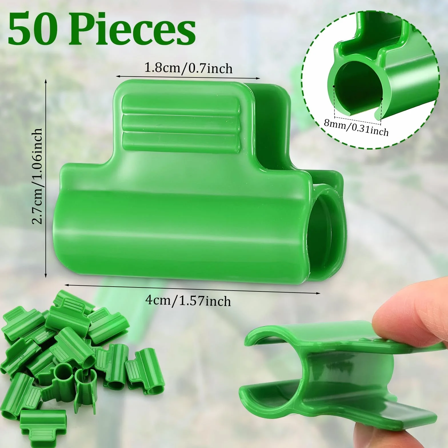 Zacisk szklarniowy, 8 mm plastikowe klipsy do siatki, klipsy do szklarni z zielonym tunelem, 50 sztuk klipy do mocowania szklarni do zacisku foliowego, klipy do rur cieni ogrodowych