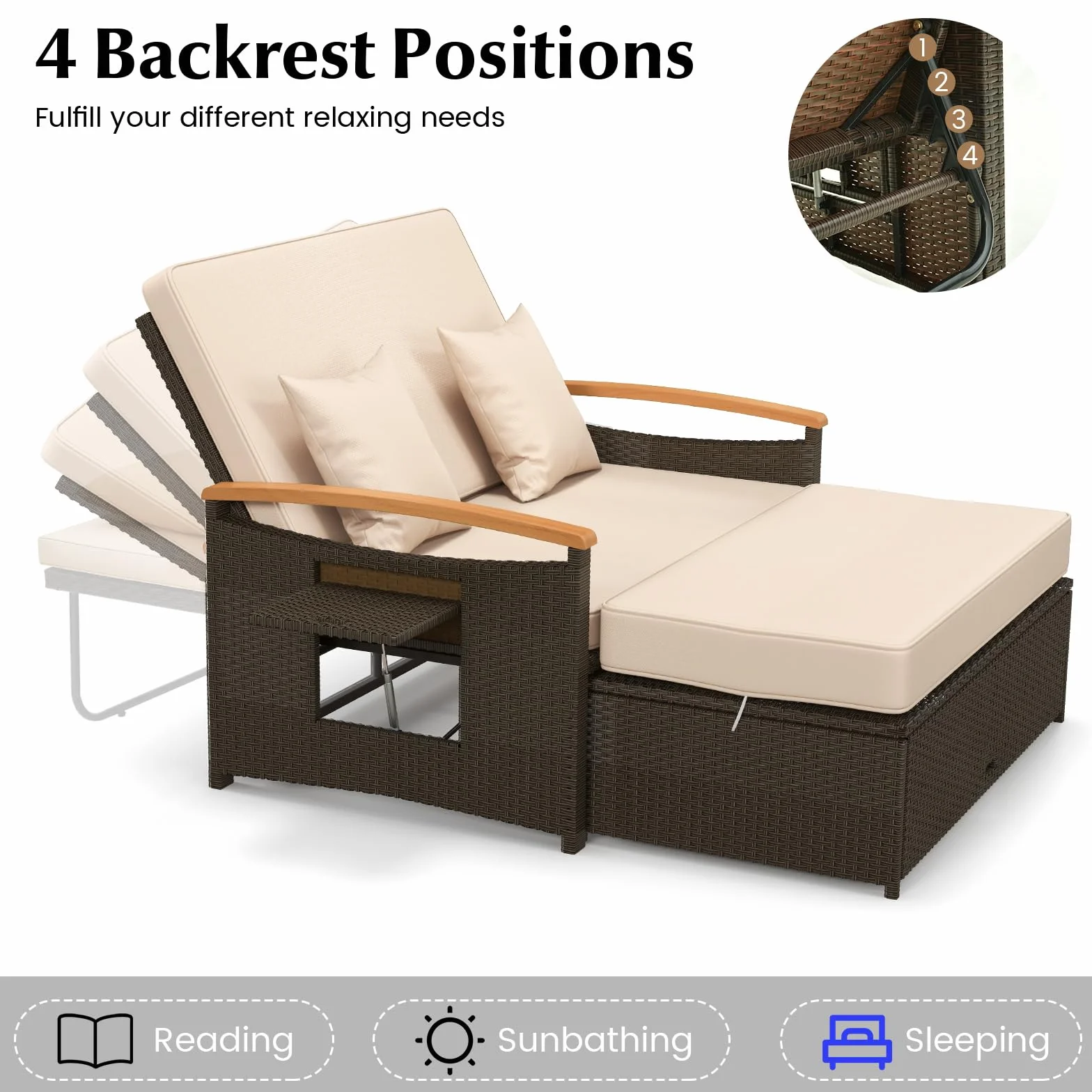 LIFEZEAL salon ogrodowy 2-osobowa sofa z regulowanym oparciem 4-pozycyjnym rattan PE obciążenie 360 kg