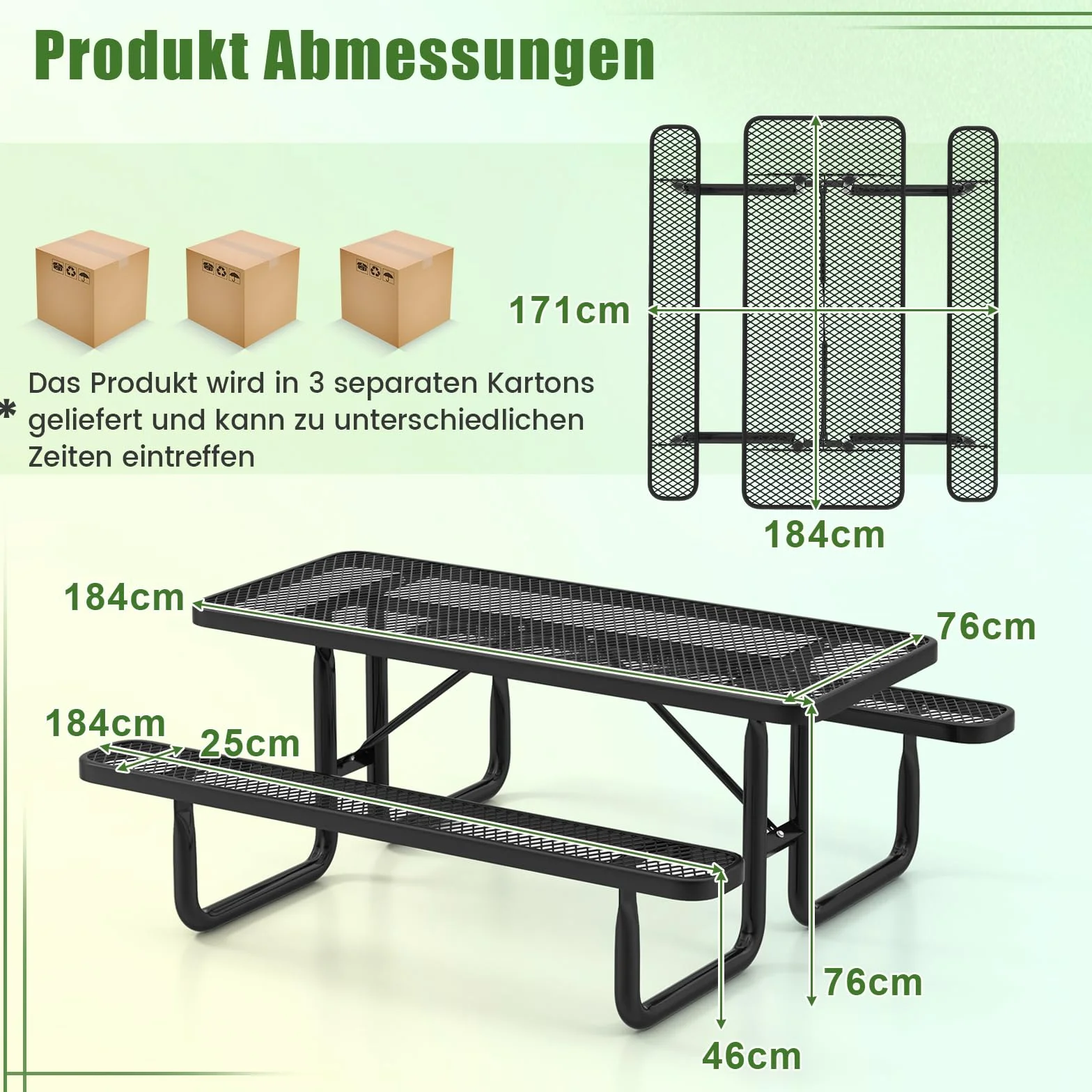 COSTWAY Zestaw do namiotu piwnego 184 cm, z powlekanego metalu, odporny na warunki atmosferyczne stół piwny z 2 ławkami, zestaw do siedzenia dla 8 osób, do ogrodu, na taras, czarny