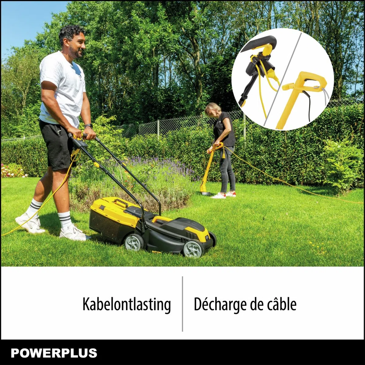 Powerplus Elektryczna kosiarka i podkaszarka POWXG62205T – kosiarka o mocy 1300 W i średnicy 320 mm i podkaszarka do trawy o mocy 250 W i 220 mm Ø, narzędzie ogrodowe