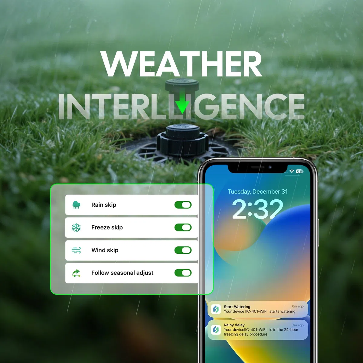 INKBIRD IIC-401-WIFI 4-strefowy sterownik nawadniania WiFi, inteligentny sterownik zraszaczy z inteligentnymi pominięciami pogodowymi, obliczanie zużycia wody, ręczne podlewanie, do trawnika, ogrodu