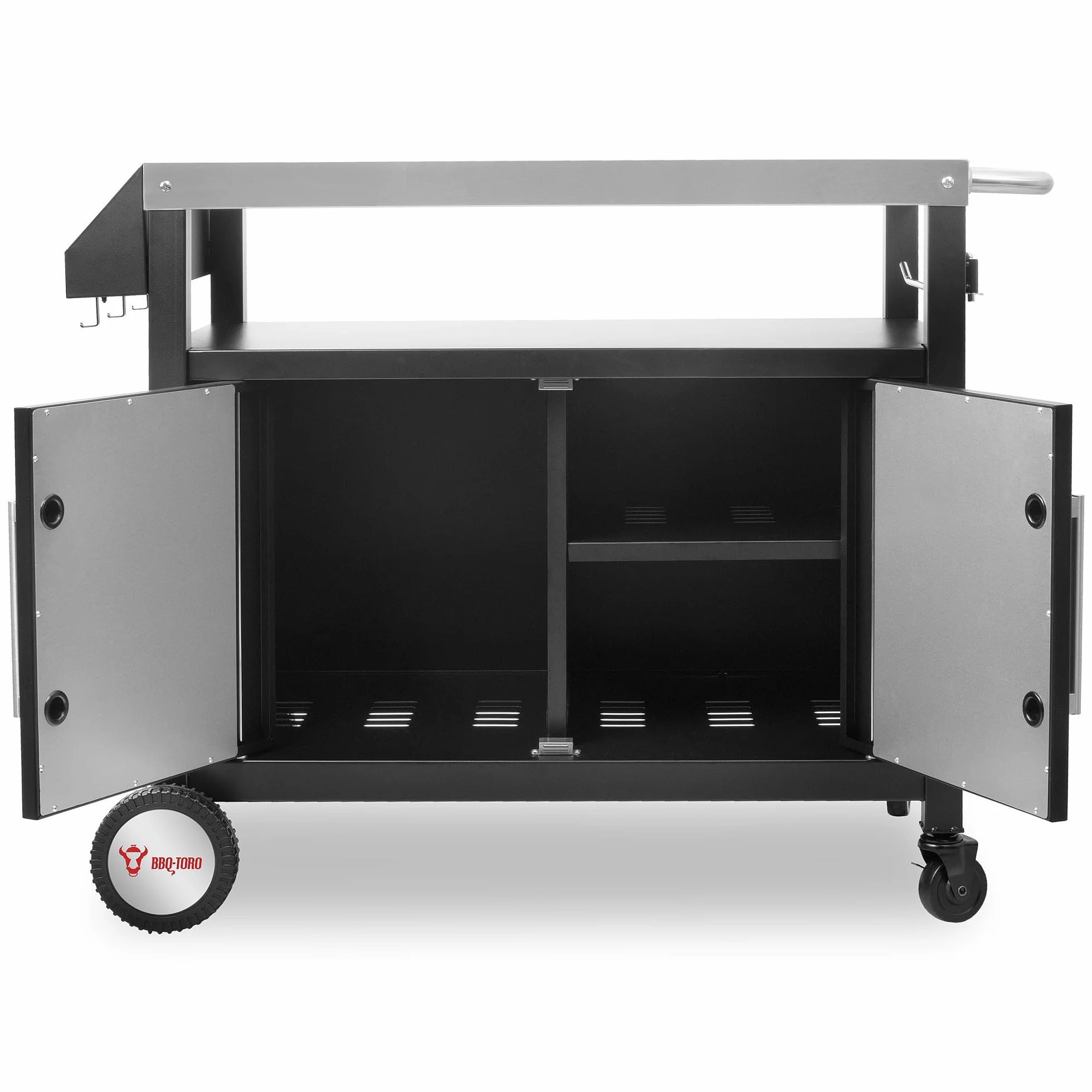 BBQ-Toro Grill na kółkach, 103,5 x 59 x 81 cm, srebrny/czarny, stolik do grillowania z dużą powierzchnią roboczą, wózek