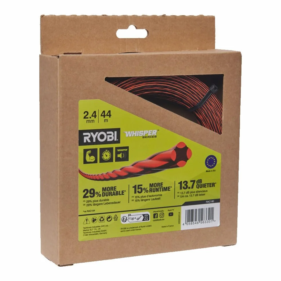 RYOBI - Drut tnący Whisper 2,4mm x 44m - RAC180 - do podkaszarek RY18BCX26A, RY36BCX30A...