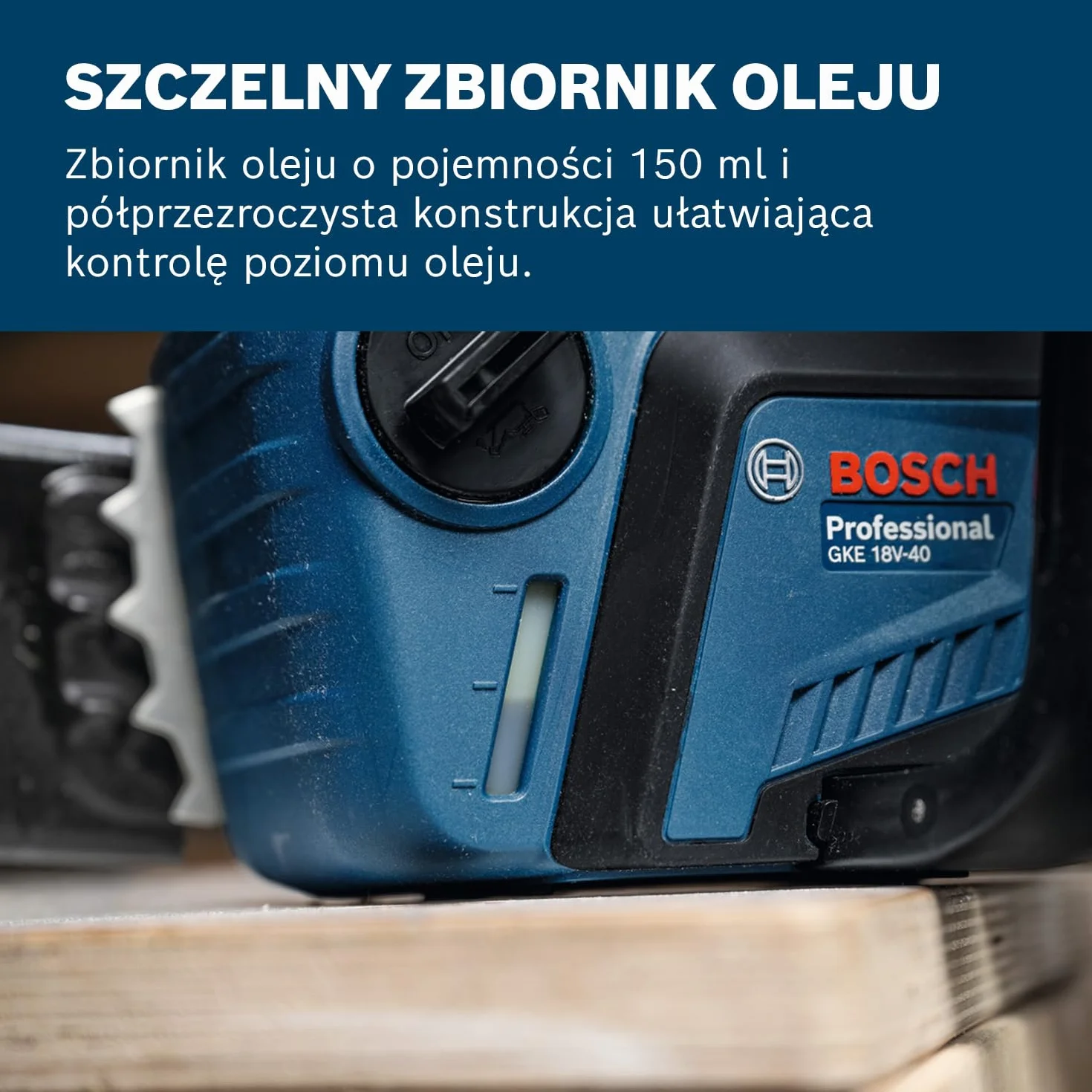 System profesjonalny 18 V firmy Bosch: piła łańcuchowa GKE 18V-40 (prowadnica 40 cm, silnik bezszczotkowy z technologią BITURBO, klucz, osłona łańcucha, bez akumulatora/ładowarki)