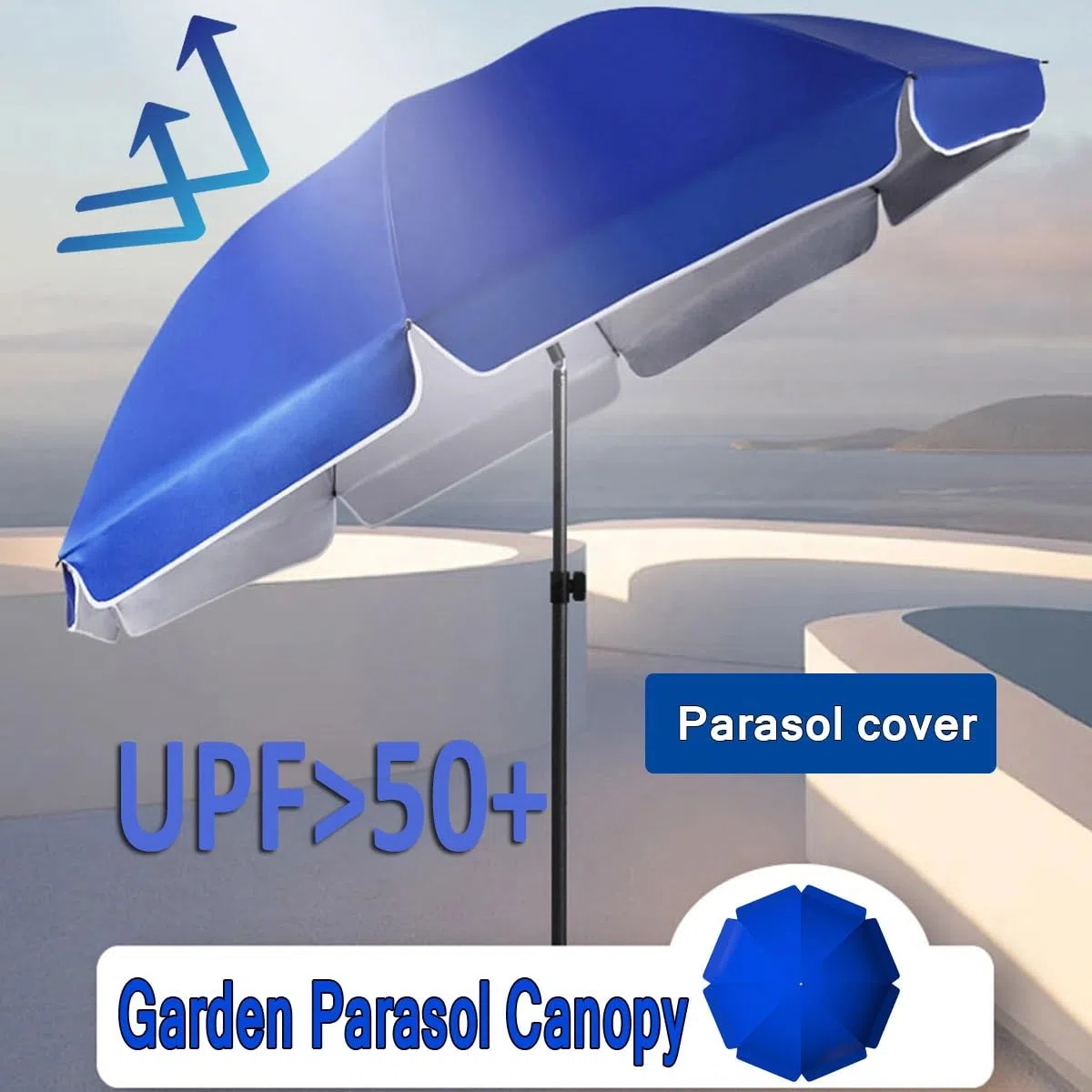 Zapasowy pokrowiec na parasol tarasowy, na parasole zewnętrzne, tkanina 8 ramion, ochrona przed promieniowaniem UV, odporny na warunki atmosferyczne