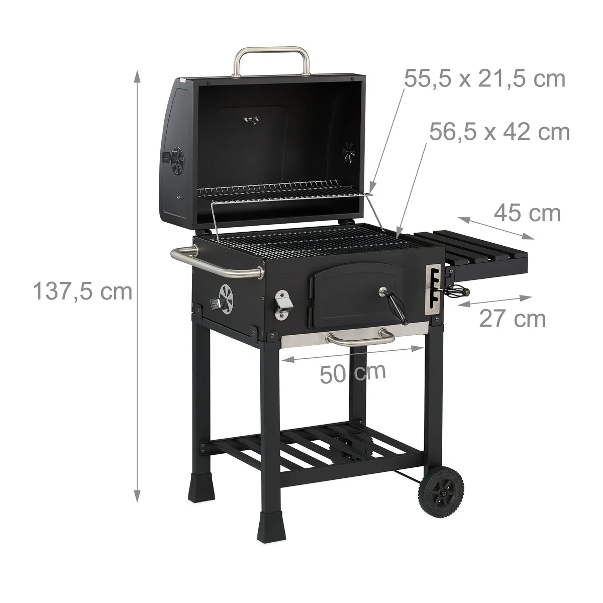 Relaxdays Grill na węgiel drzewny, grill na kółkach, z pokrywą, grill ogrodowy XXL, czarny/srebrny, 1 sztuka