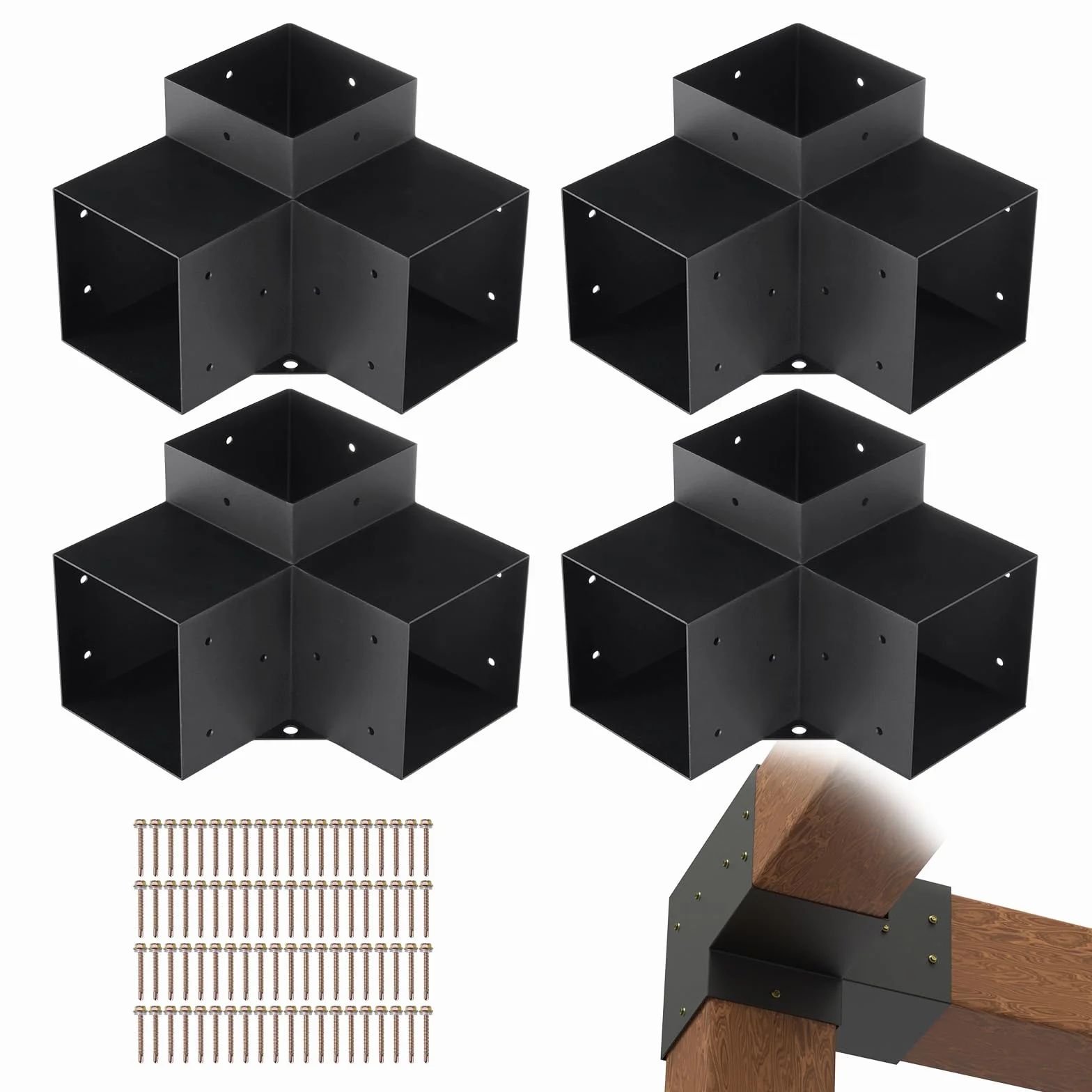VEVOR Kit Staffe per Pergola 15x15 cm Supporto per Pali in Legno da Carpenteria 4 Staffe Angolari a 3 Vie Kit per Travi Fai da Te per Gazebo, Pergolati da Patio, Cabine, Kit Staffe per Pergola 4 pz