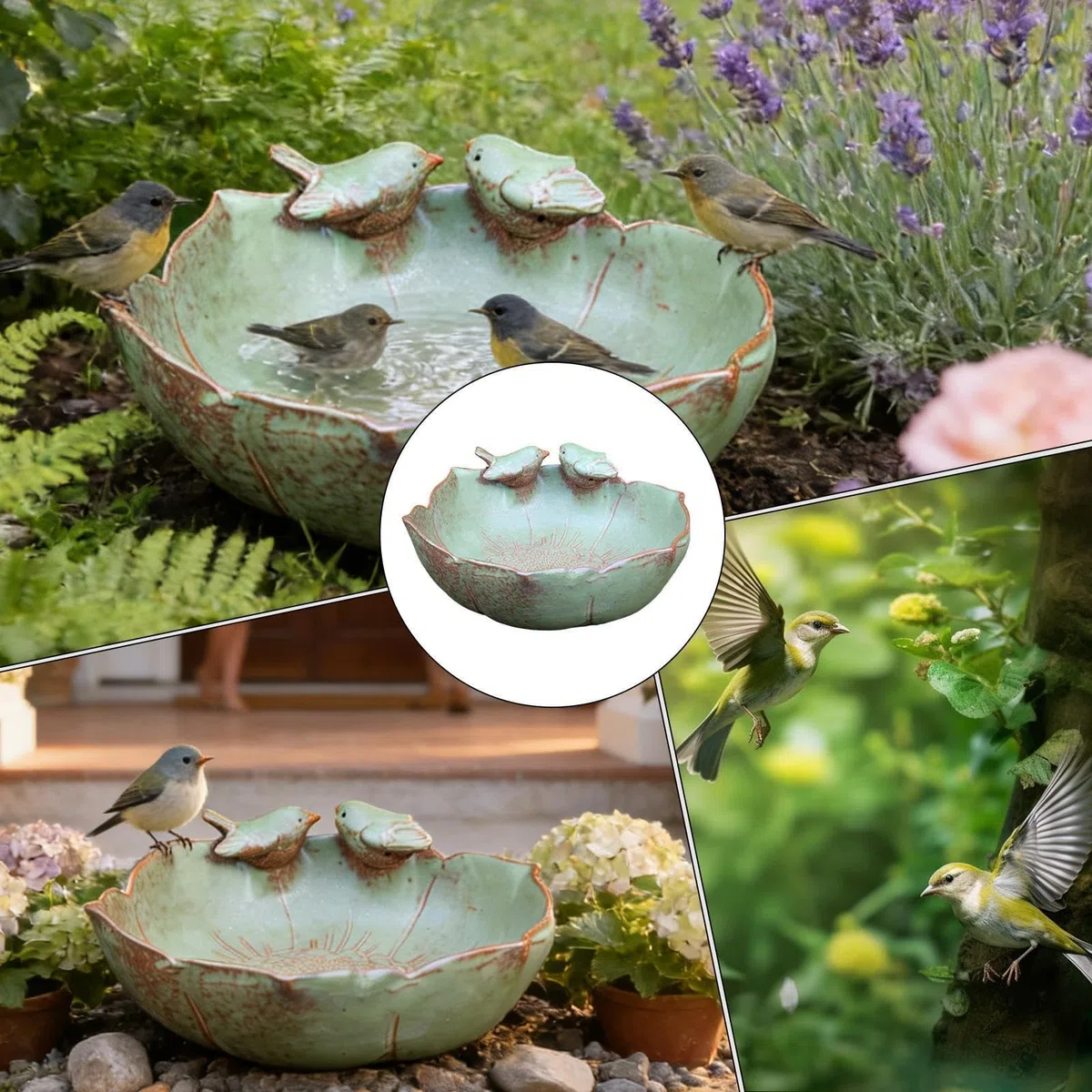 na ptasią kąpiel Duży, nieprzeciekający pojemnik na karmę | Ceramiczna Kąpiel dla Ptaków z Kolibrem i Donica Hydroponiczna Do ogrodu, na podwórko, taras, balkon, parapet, patio