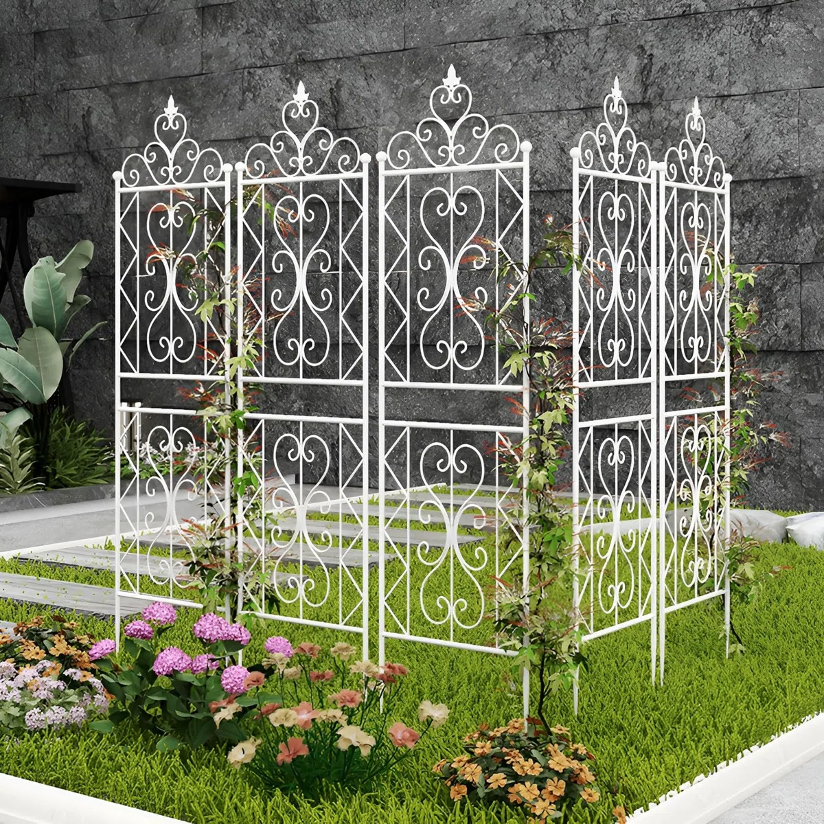 Wolnostojąca metalowa kratka ogrodowa odporna na rdzę róża ogrodzenie podtrzymujące 2 szt. zielona rama wspinaczkowa do roślin na zewnątrz 50 x 185 cm dekoracja ogrodowa do kwiatów i warzyw