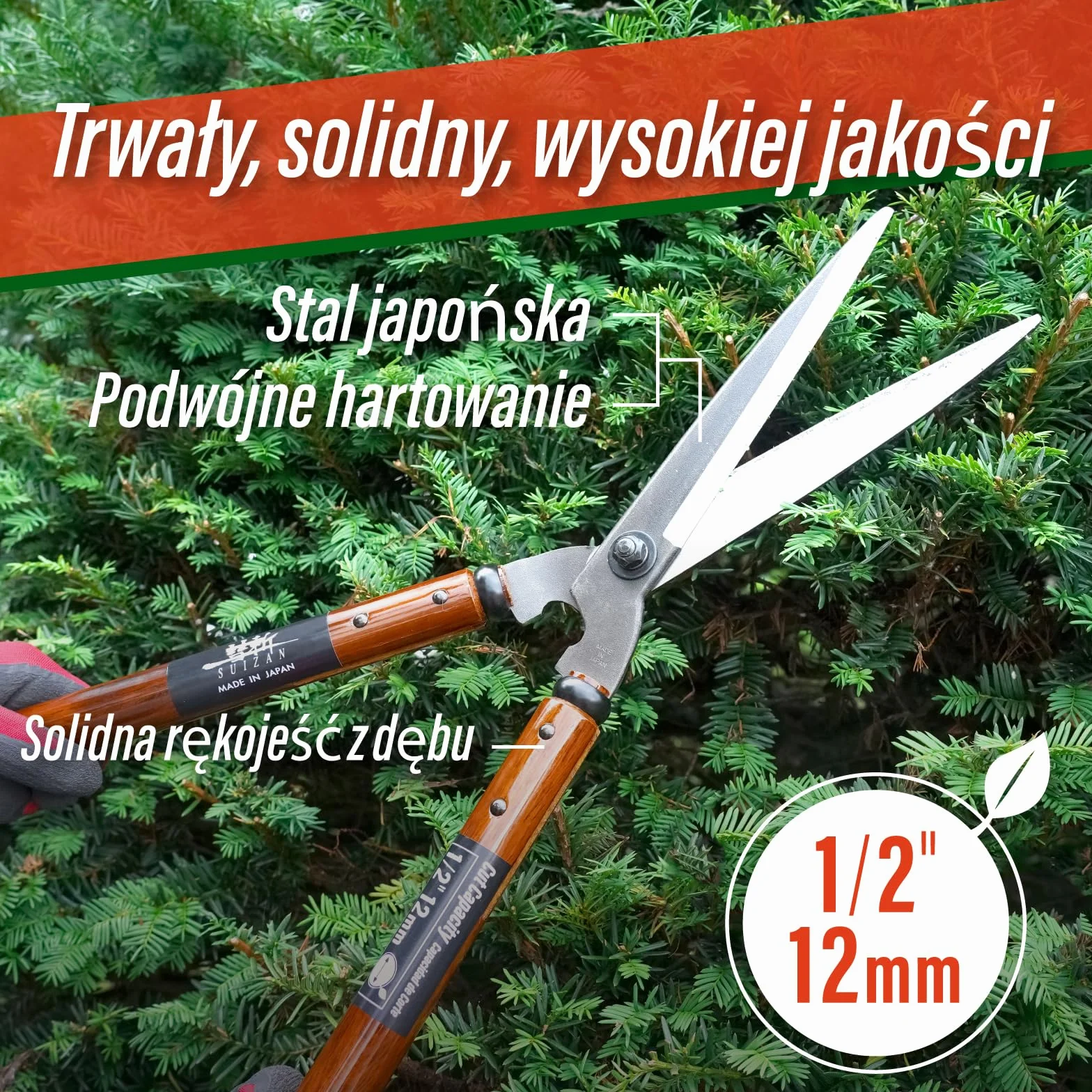 SUIZAN Nożyce do żywopłotu 575mm - Japońskie profesjonalne narzędzie do precyzyjnego przycinania