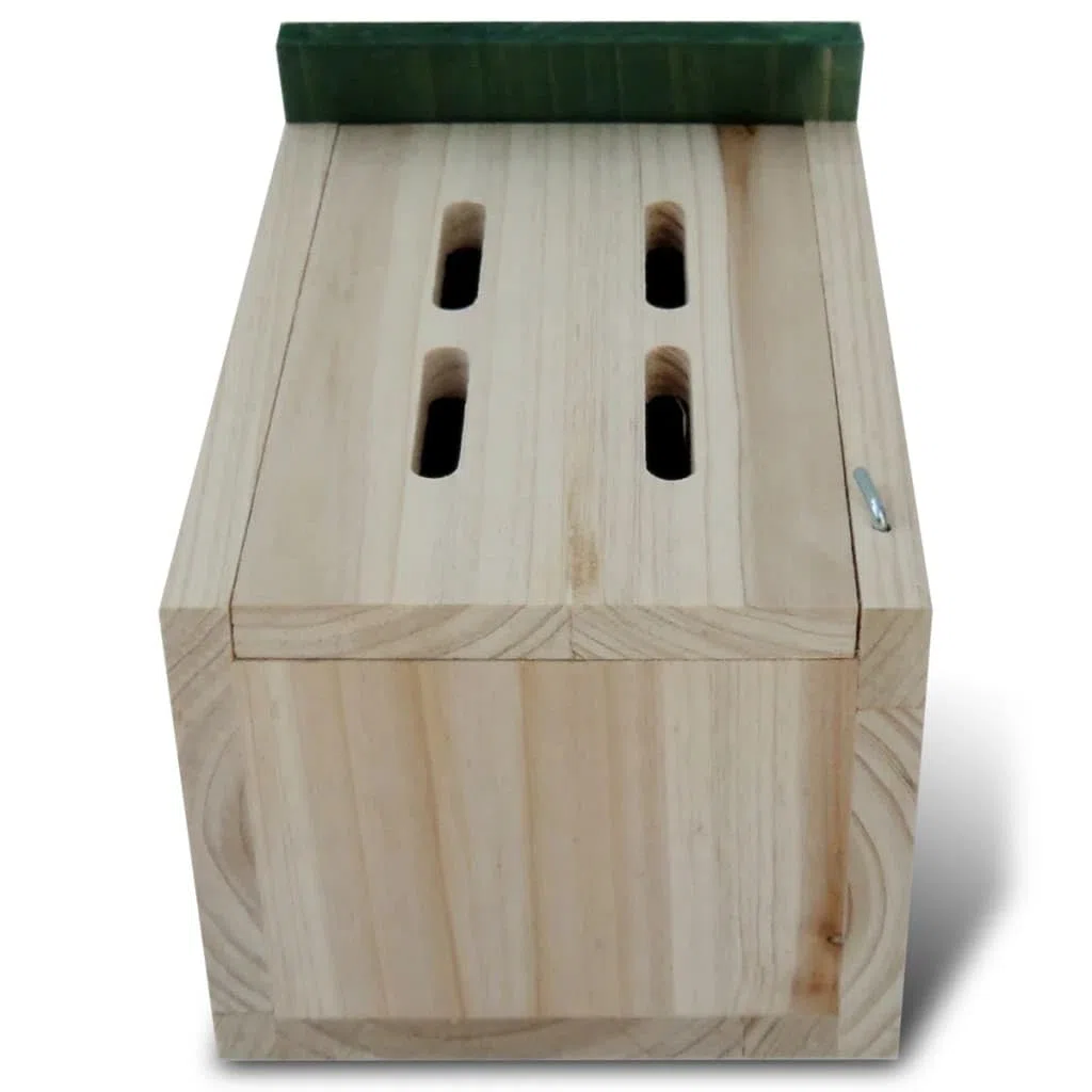 Domek dla motyli ze stabilnego drewna, 14 x 15 x 22 cm, zestaw 4 szt. z zielonym dachem, do ogrodu, na balkon, taras, jako budka lęgowa i schronienie do zimowania i ochrony gatunków