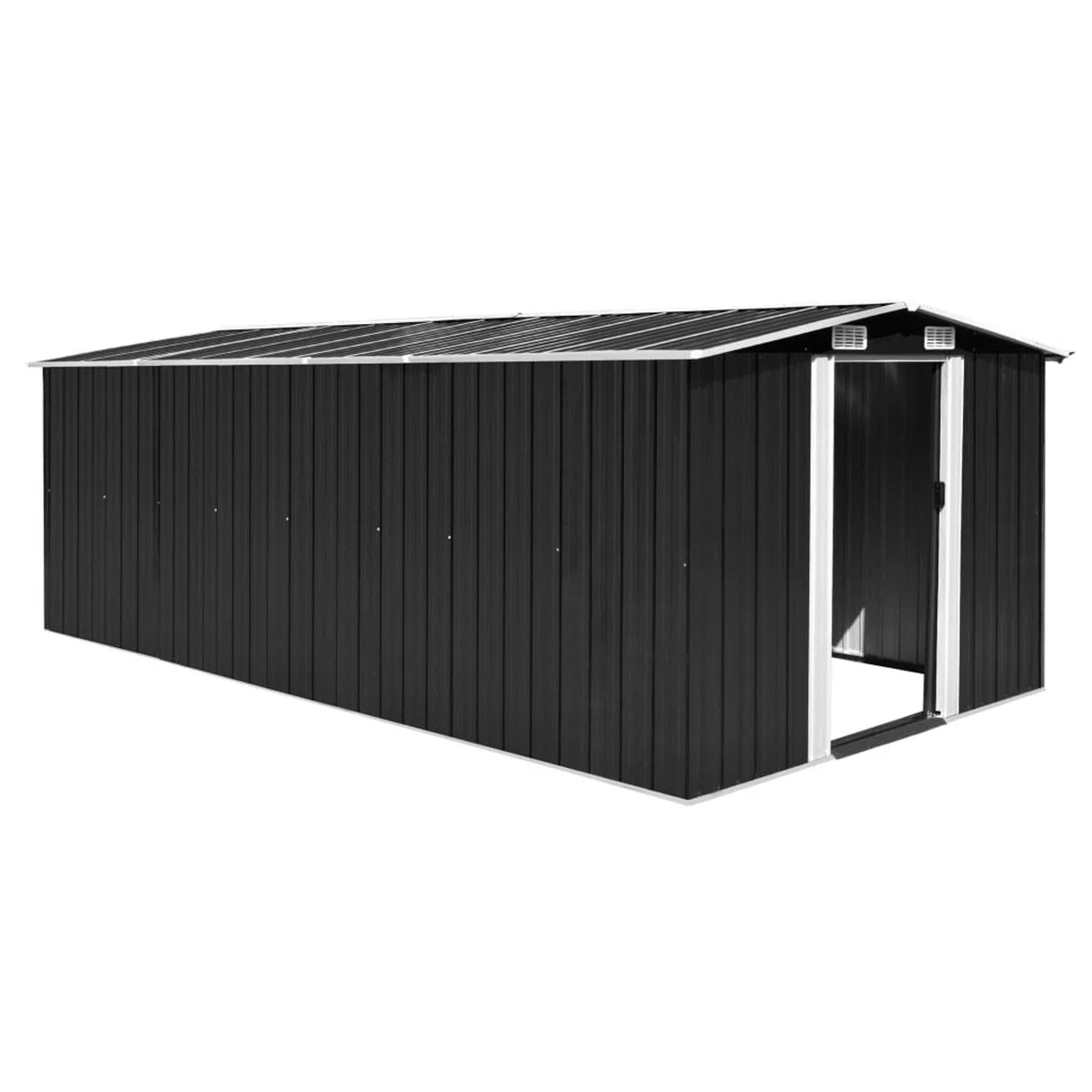 Homgoday Domek ogrodowy 257 x 489 x 181 cm Antracyt Metalowe meble, zewnętrzne narzędzia, szopa ogrodowa, pokrywa kosza, narzędzia domek ogrodowy, domek na narzędzia i podwórko