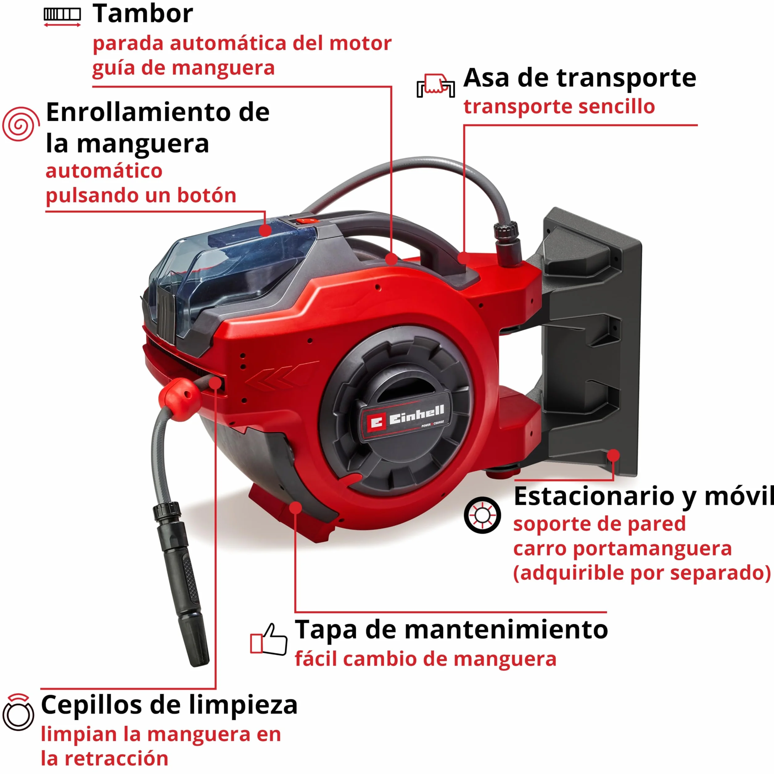 Einhell Bęben na wąż akumulatorowy GE-HR 18/30 Li-Solo Power X-Change (18 V, automatyczne nawijanie węża, obracany do 180°, uchwyt ścienny, wąż ogrodowy i strzykawka 30 m, bez akumulatora)