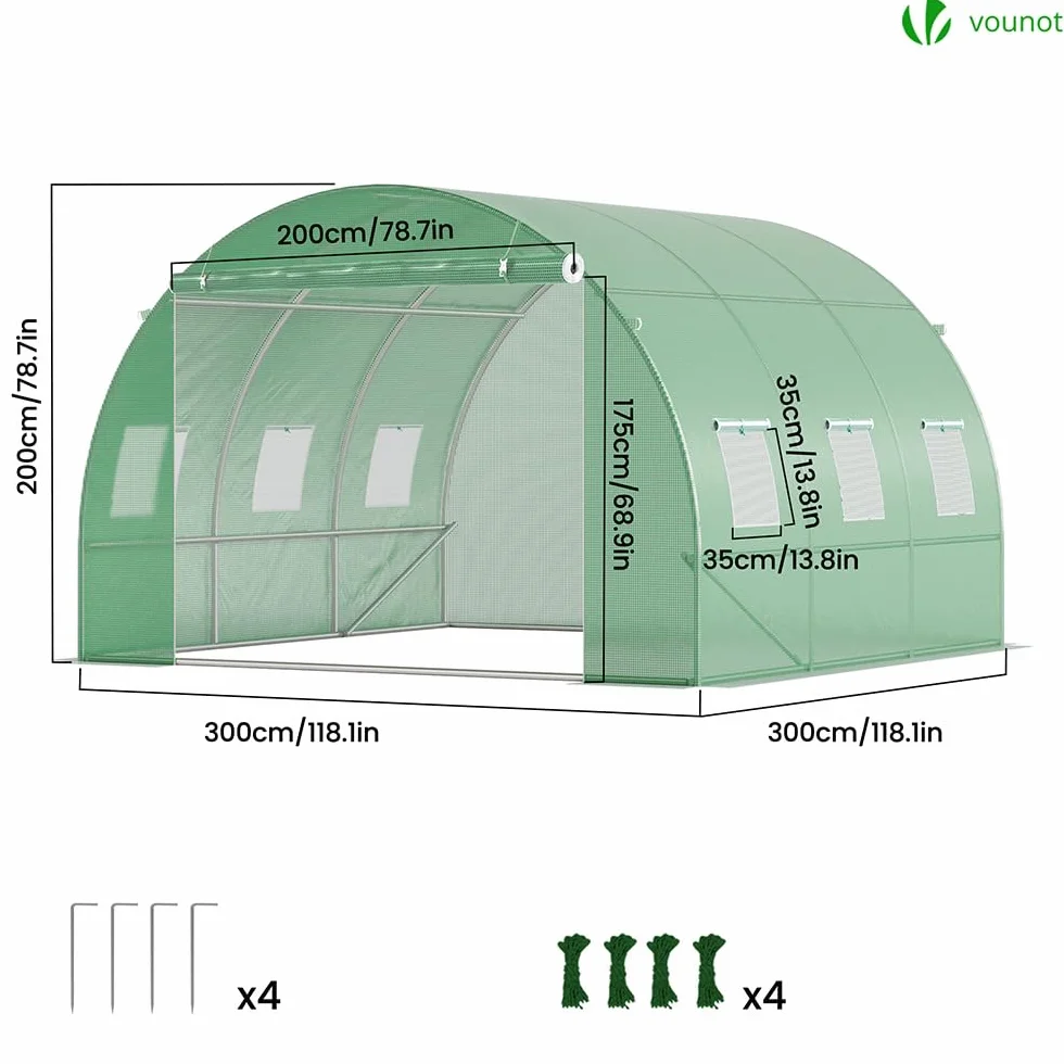 VOUNOT Szklarnia foliowa na zimę, tunel foliowy, 3 x 3 x 2 m, 9 m²