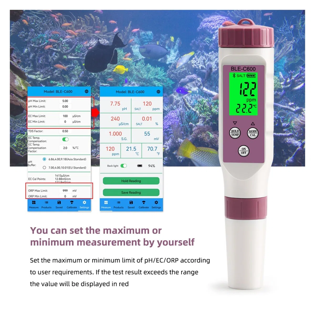 Miernik pH 7 w 1 temperatura ORP EC TDS zasolenie SG miernik PH Online Blue Tooth tester ści wody kontrola aplikacji do akwarium laboratoryjnego picia