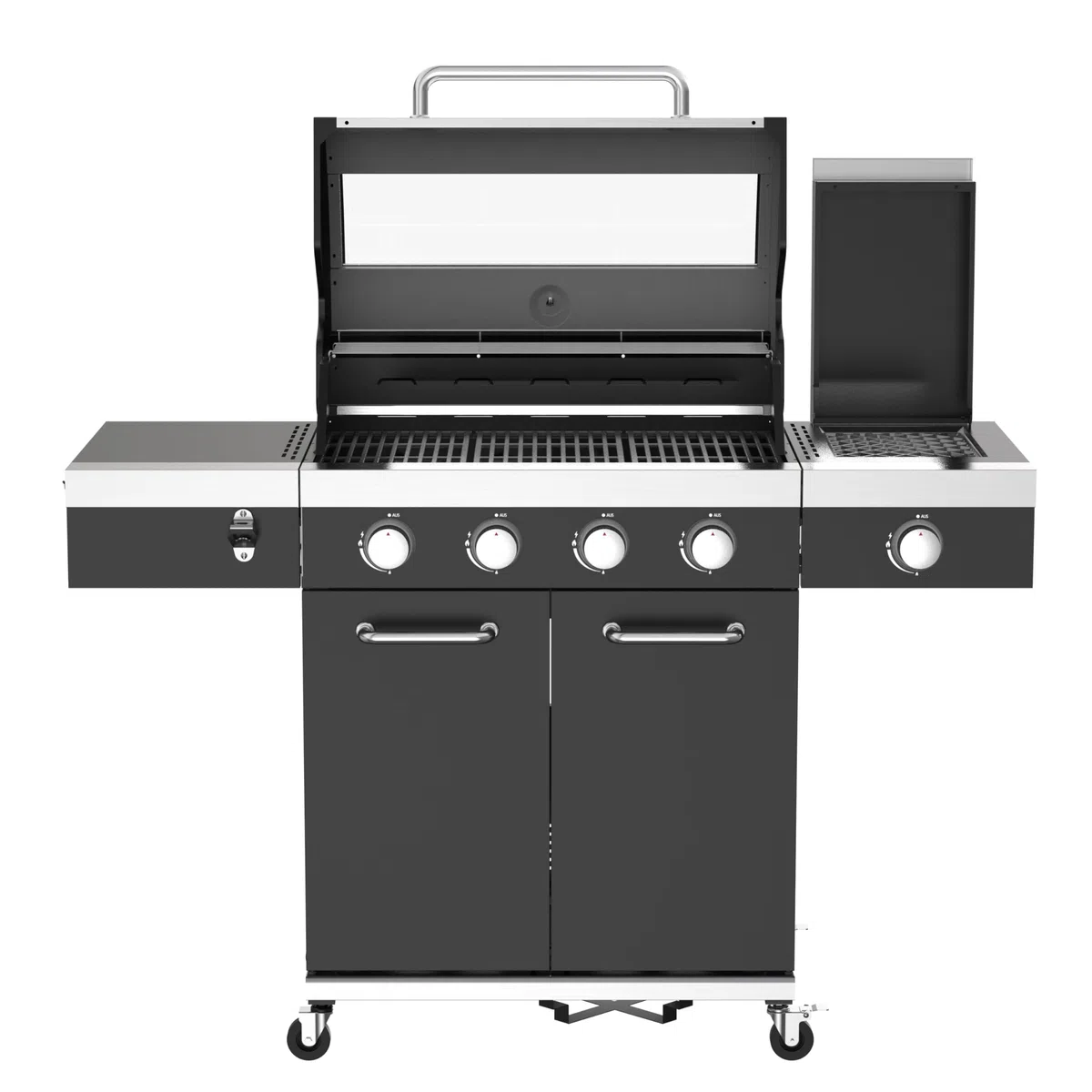 El Fuego Grill gazowy "KINGSTON" | 4 + 1 palnik | palnik na podczerwień | w zestawie 2 palniki o wysokiej wydajności | oświetlenie LED | z okienkiem | z stali nierdzewnej | z pokrywą