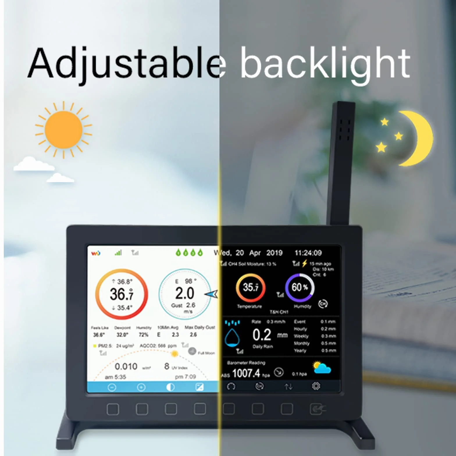 ECOWITT HP2560 do stacji pogodowej, wyświetlacz TFT do wnętrz z przyciskiem dotykowym, dodatek, paarweise mit WS90/WS80 zewnętrznym