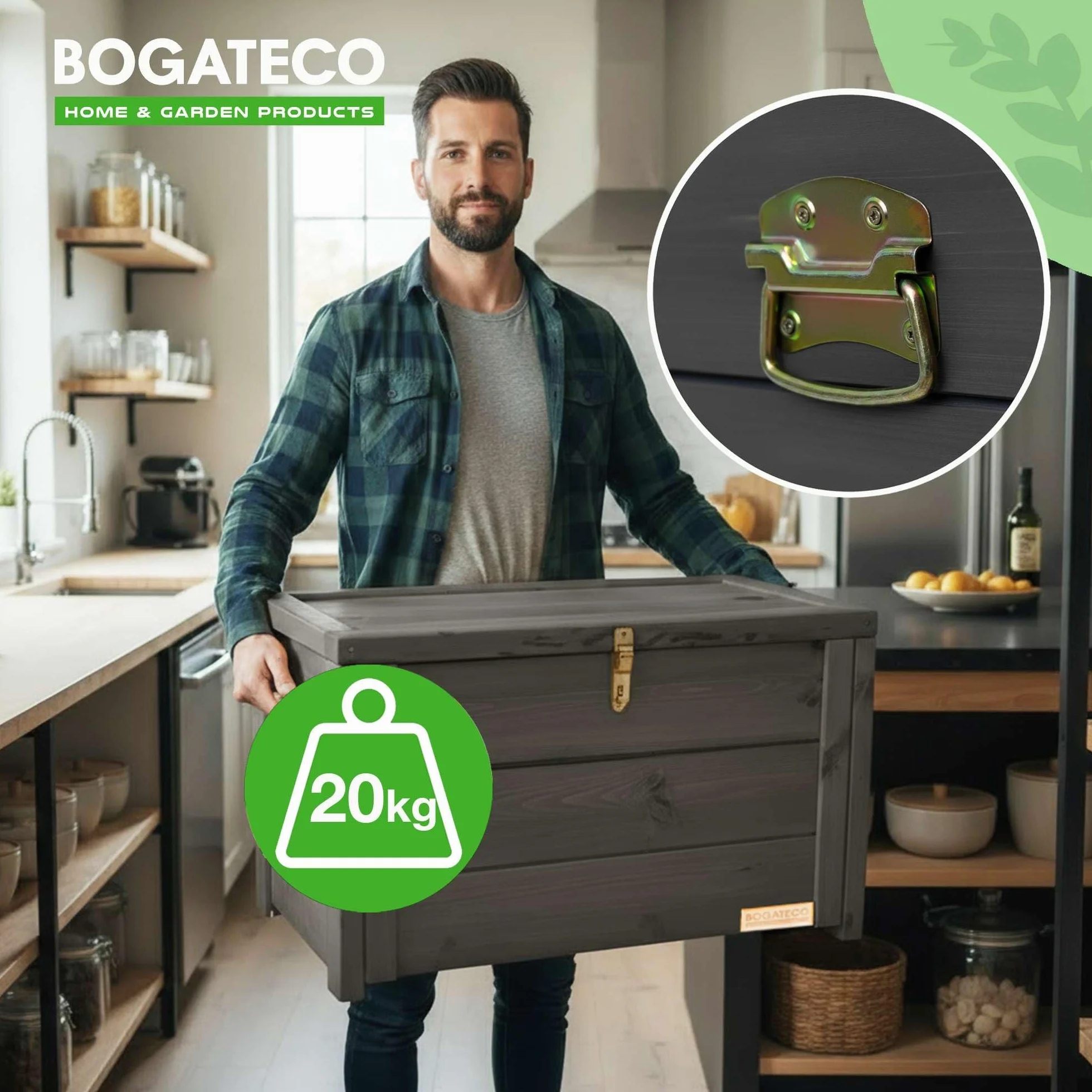 BOGATECO Skrzynka ogrodowa drewniana z pokrywą 55L 79x46x39cm