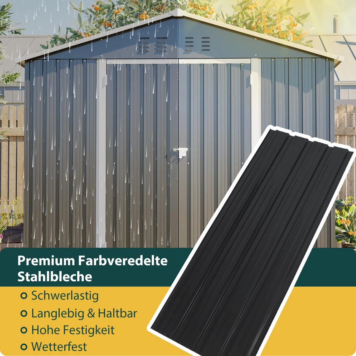 Metalowy domek ogrodowy, szopa na narzędzia, 4,13 m², zamykany schowek z drzwiami przesuwnymi, wentylacja, na narzędzia ogrodowe, rowery, kosze na śmieci, 240 x 192 x 191 cm, czarny