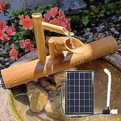 Solarna fontanna wodna – bambusowa funkcja ogrodowa z pompką i filtrem wody do dekoracyjnego obiegu